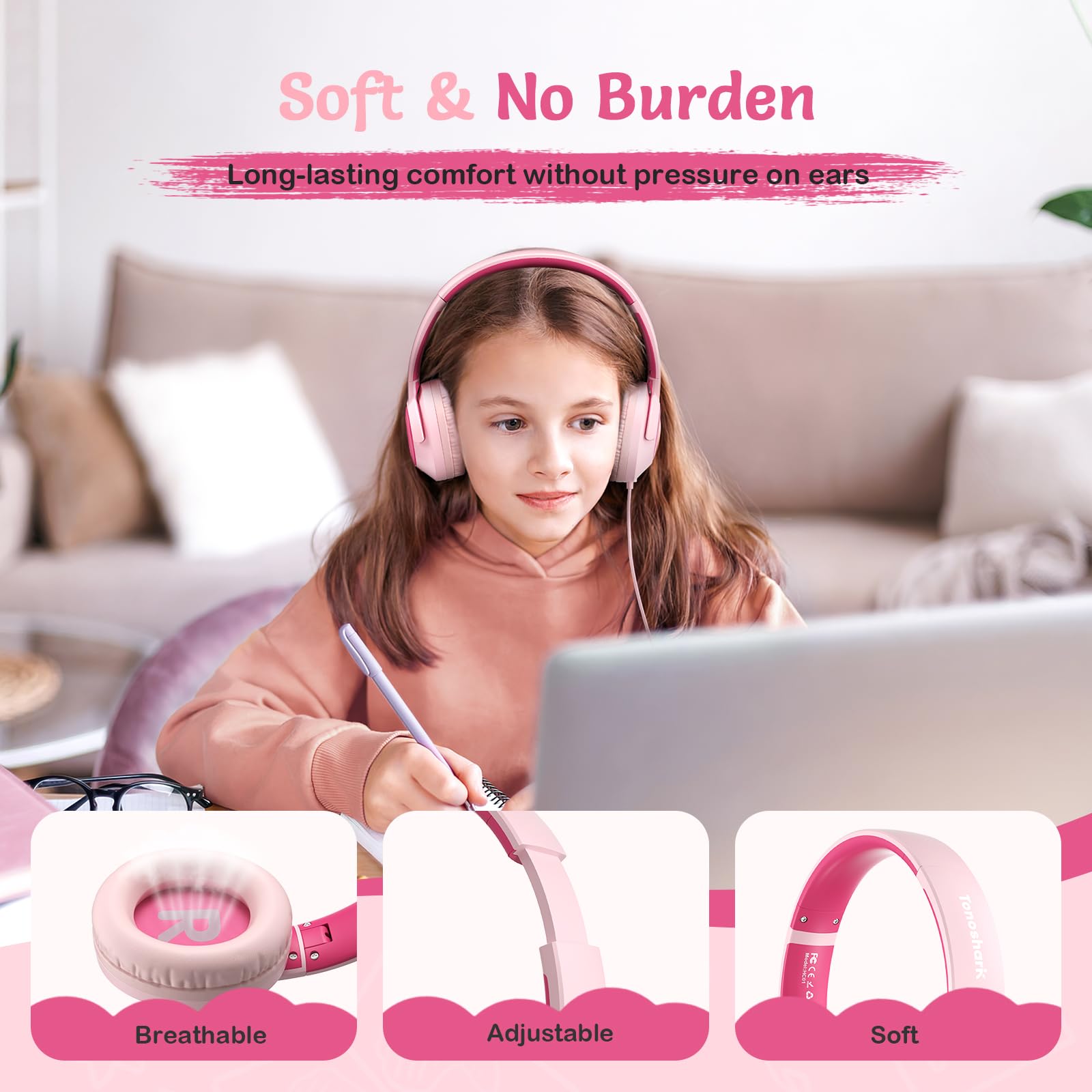 Safe Kids Wired Headphones with Microphone - 85/94dB Volume Limited Foldable Headset for Boys & Girls | 3.5mm Jack Earphones for School, Travel & Online Learning | Includes Portable Carrying Case