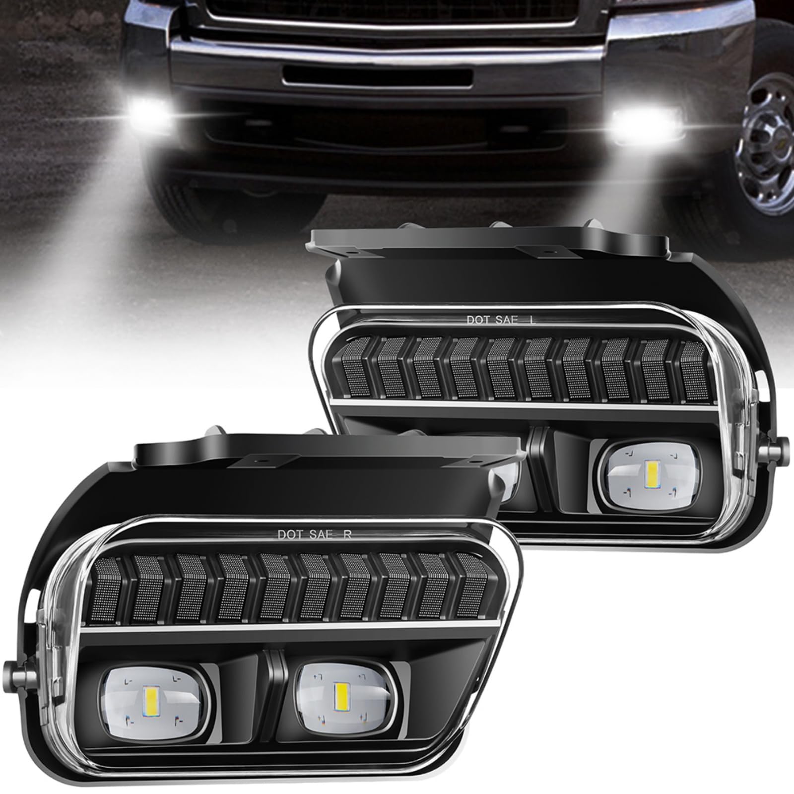 Chevy Silverado 2003-2006 & Avalanche 2002-2006 LED Fog Lights - Clear Lens Replacement Driving Lamps for Pickup Trucks | Enhanced Visibility in Foggy & Night Driving Conditions