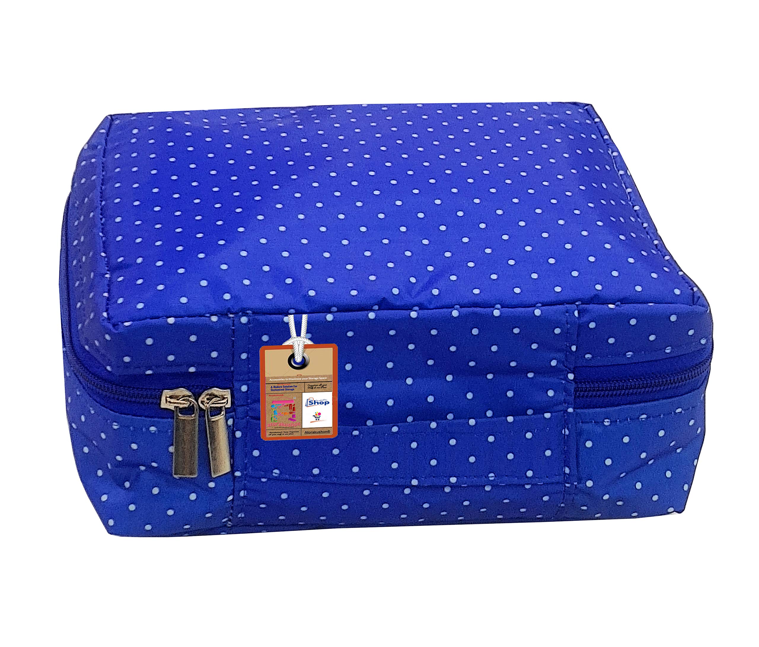 Atorakushon Makeup Storage Box - Cosmetic Vanity Organizer with Toiletry & Jewelry Pouch for Women | Travel-Friendly Wardrobe Organizer (Blue) | Perfect for Travel, Home & Office Use