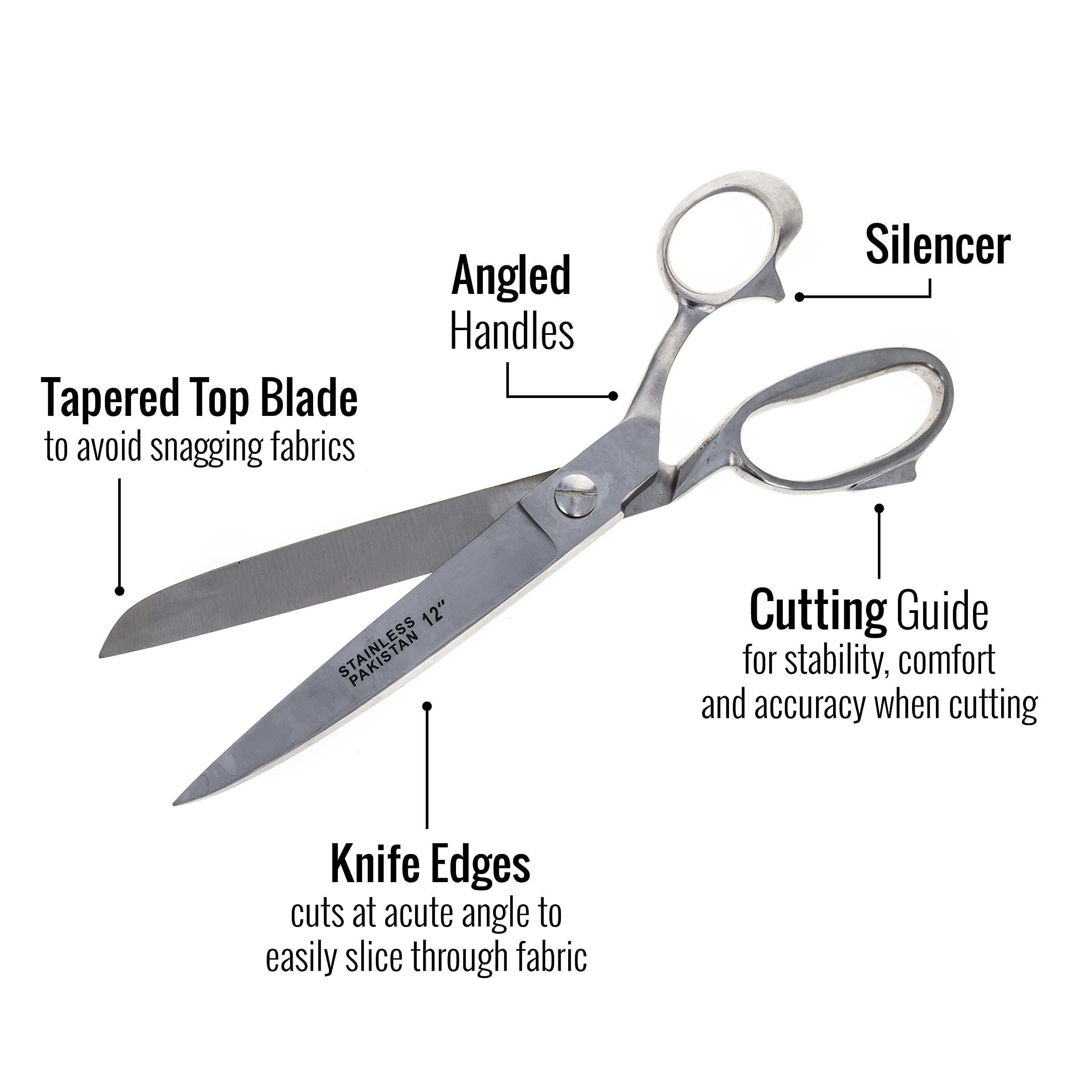 12 Inch Heavy Duty Stainless Steel Fabric Scissors - Professional Sewing Shears for Quilting, Dressmaking & Crafting - Sharp Precision Cutting Tools for Tailors & DIY Projects