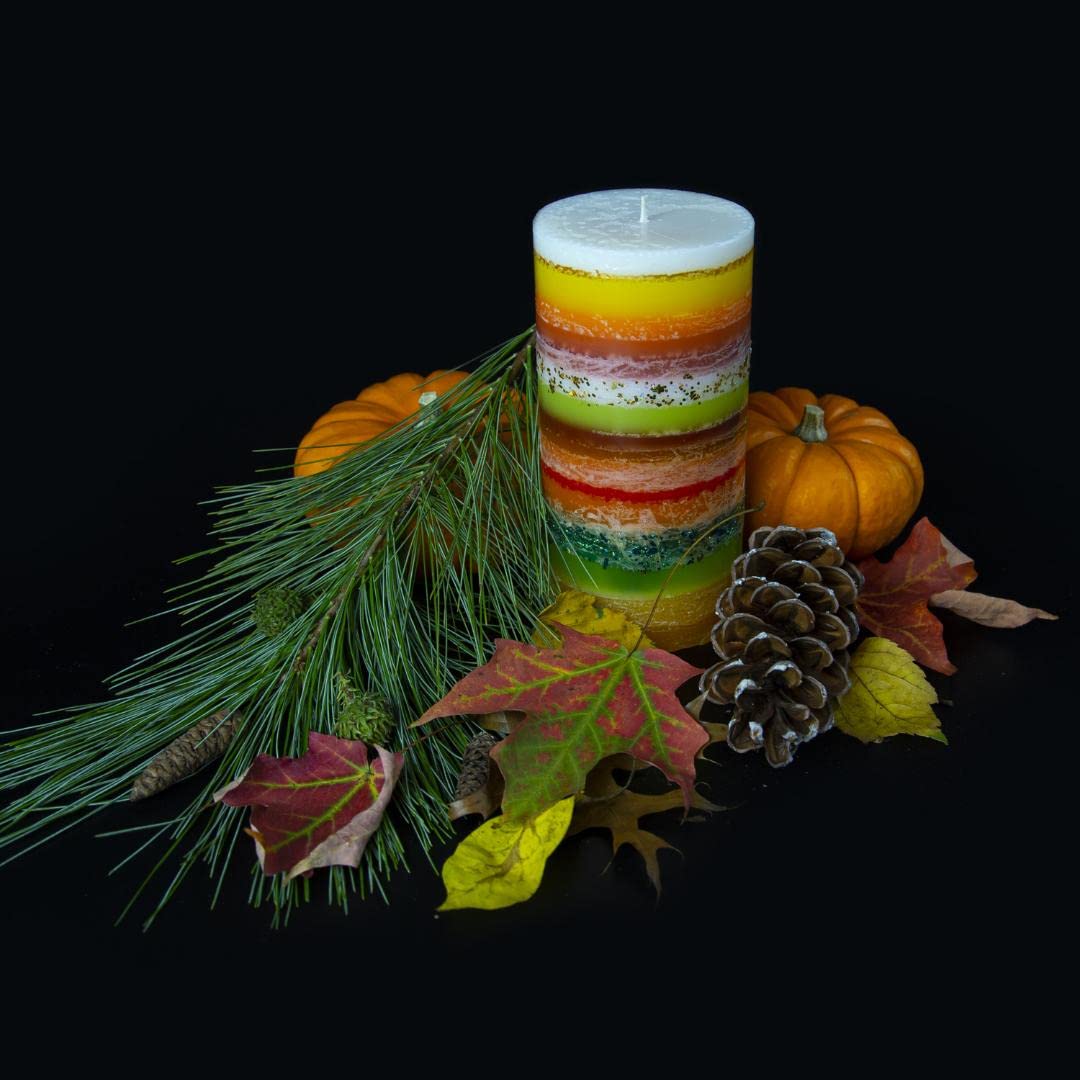 Orange Yellow Red Pillar Candles Set of 2 - Scented or Unscented Options - 3x6 Inches, 60-Hour Burn Time - 20 oz Each - Perfect for Wedding, Dinner Party, and Home Table Decoration