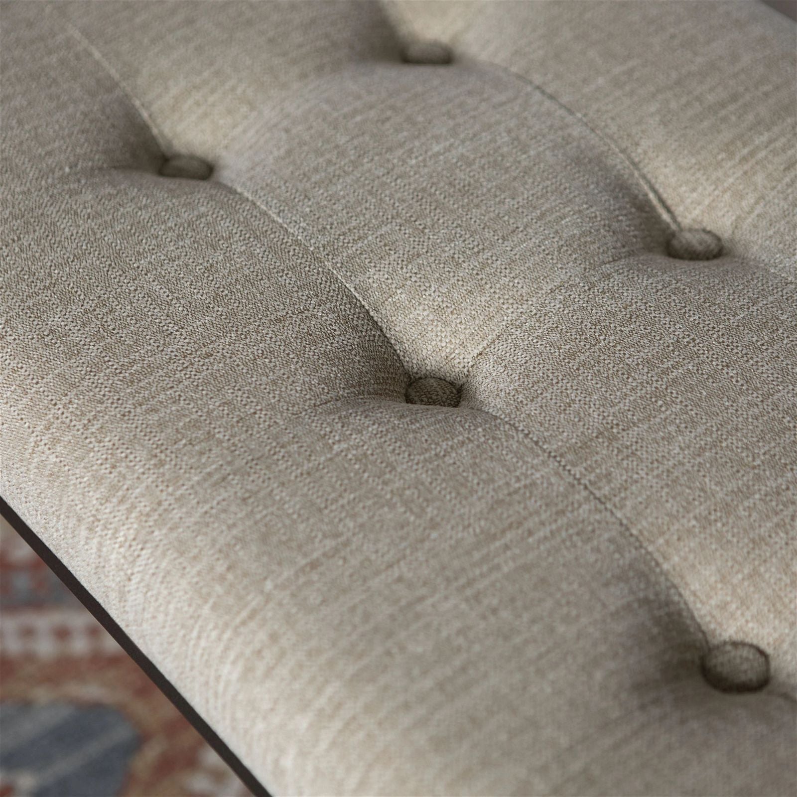 Woodstock Tan Fabric Relax Bench Seat with Black Metal Frame - Perfect for Living Room, Bedroom, or Outdoor Patio Furniture