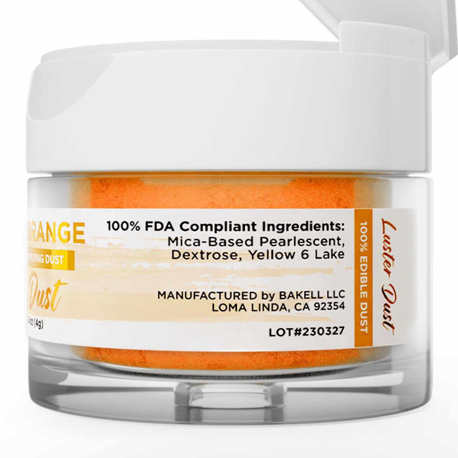 Premium Edible Orange Luster Dust - 4g Jar for Cake Decorating, Cupcakes & Chocolate Making - Food Safe Shimmer Powder for Baking & Desserts