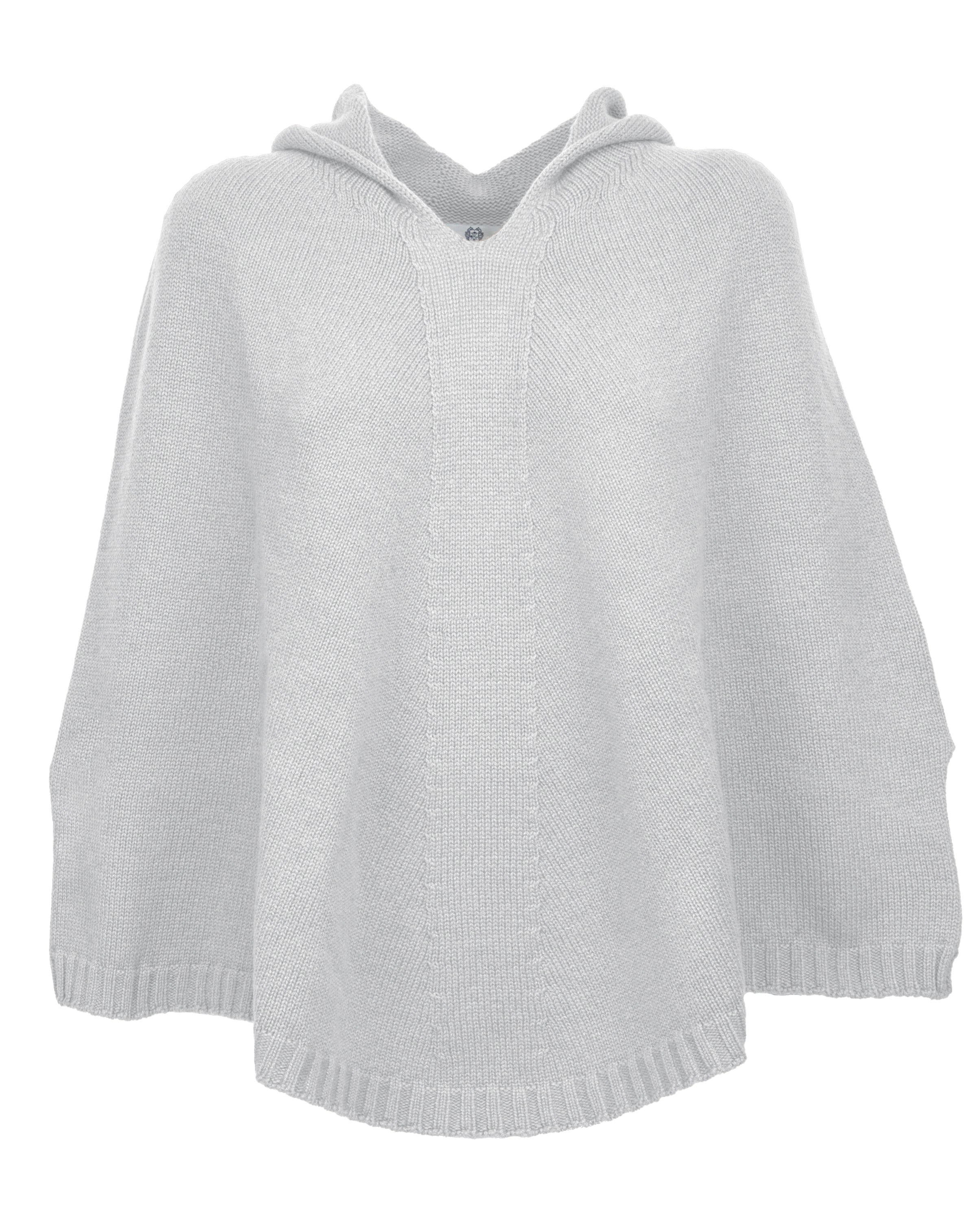 Women's Light Gray Pure Cashmere Hoodie Poncho - Soft & Warm Winter Wrap for Lounge, Travel & Outdoor Activities