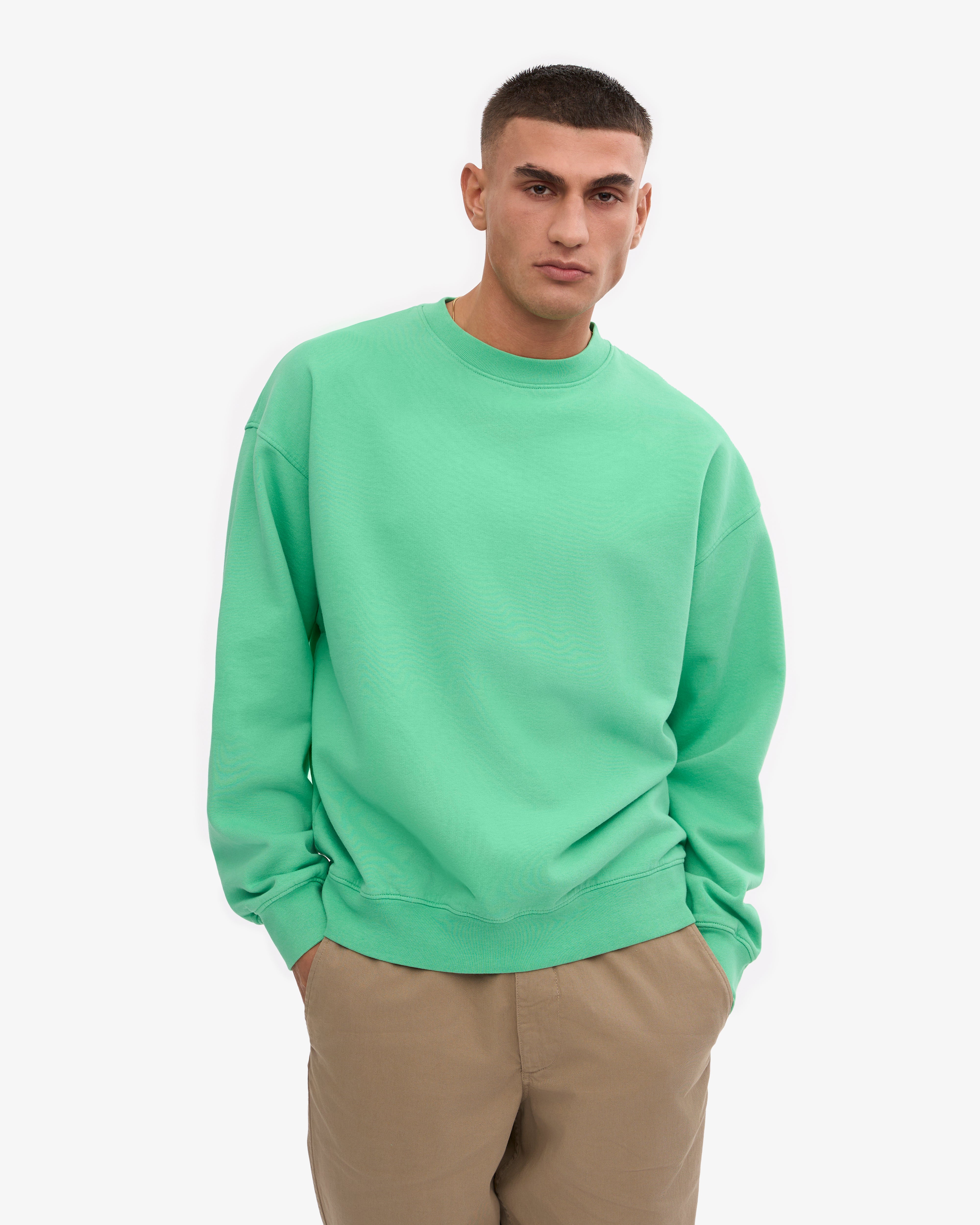 Organic Oversized Crewneck Sweatshirt for Women - Soft Spring Green Pullover - Casual Loungewear & Streetwear Fashion