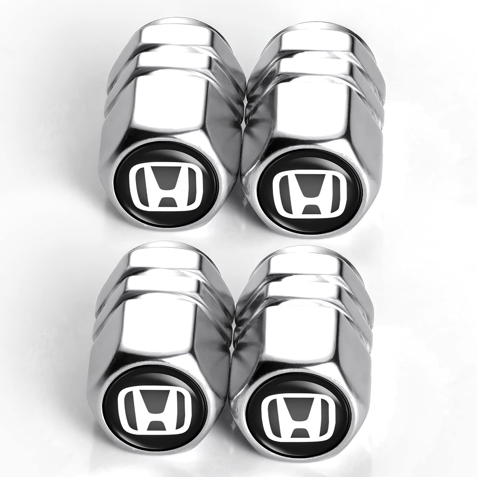 4 Pcs Premium Alloy Metal Car Tire Valve Stem Caps - Corrosion Resistant & Leak-Proof Replacement for Honda Accord, Civic, CR-V, Pilot EX/EX-L - Perfect for Off-Roading, Winter Driving & Everyday Commute (Silver)