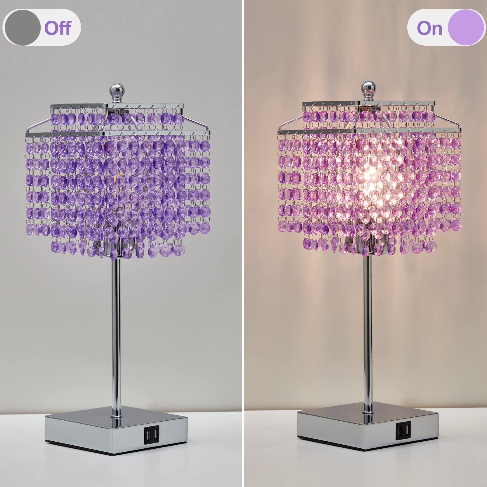 Crystal Table Lamp with USB Ports & Floor Lamp Set of 2 - Modern Lighting for Living Room, Bedroom, Office (Purple) | Elegant Home Decor & Workspace Lighting Solution