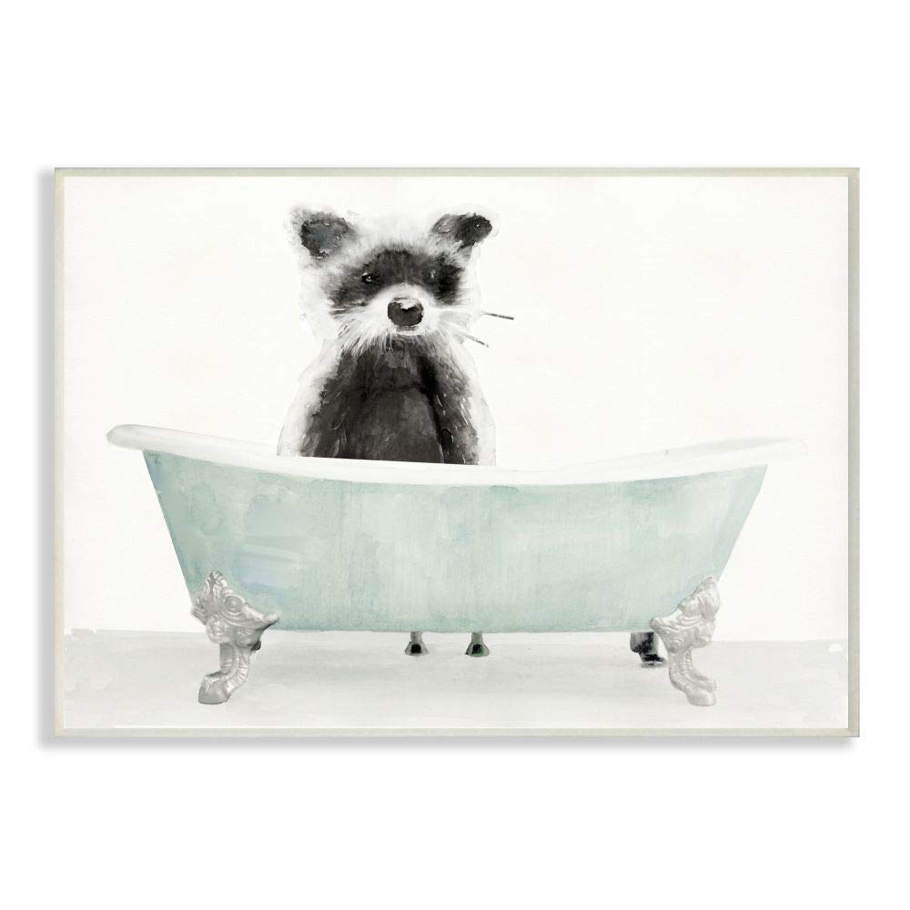 Stupell Industries Funny Raccoon in A Tub Wall Art - 13x19 Inch Bathroom Decor, Animal Drawing Plaque by Stellar Design Studio (Model: aa-193_wd_13x19) - Perfect for Bathroom, Nursery, or Kids Room Decor