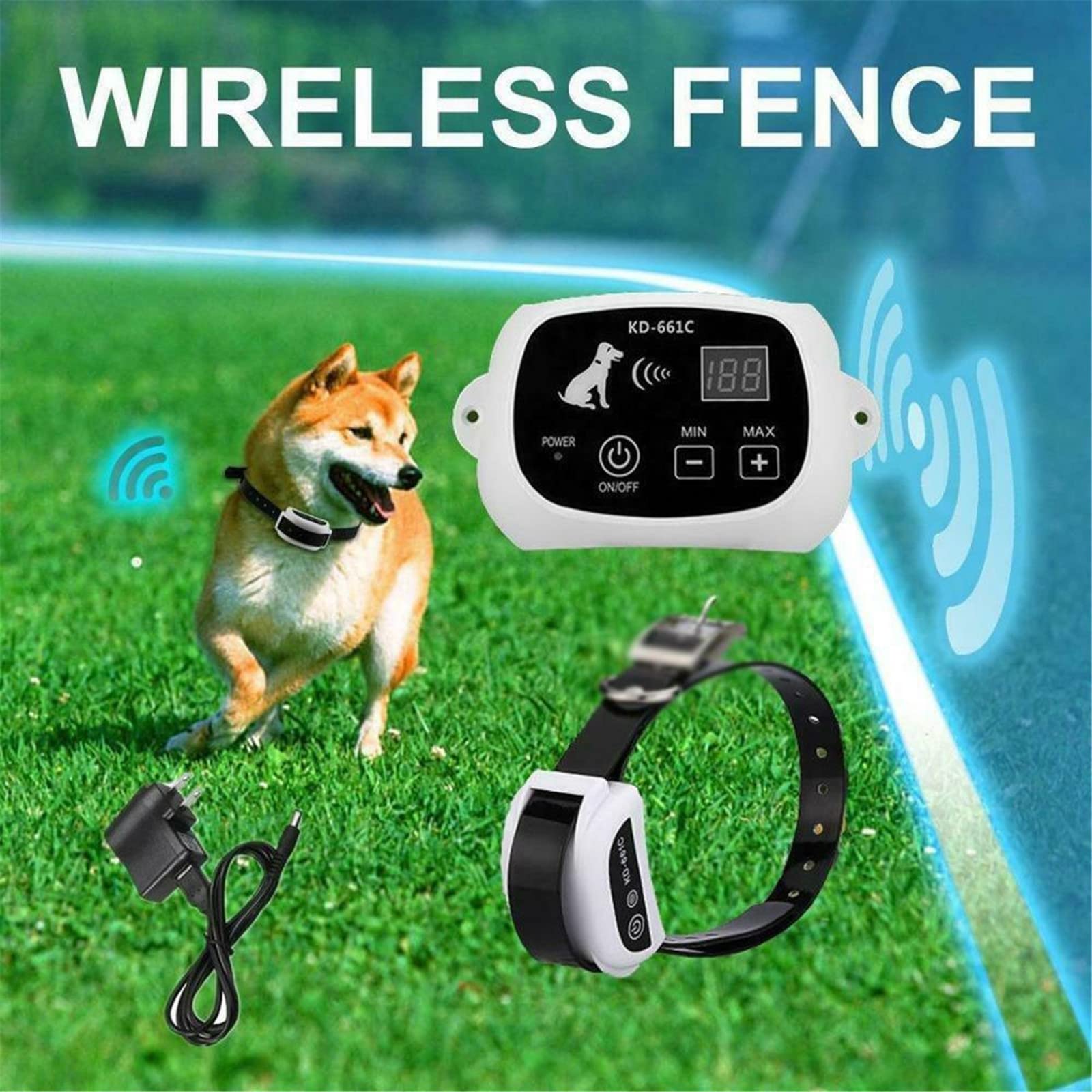 Wireless Dog Fence - Safe & Effective Pet Containment System with Vibration/Shock Modes, Waterproof Rechargeable Training Collar & Remote Control - Harmless for All Dogs - Perfect for Backyard, Park & Outdoor Training