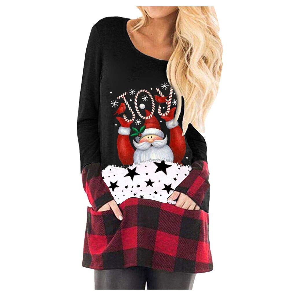 Women's Christmas Plaid Long Sleeve Tunic Blouse - Festive Holiday Party Top with Splice Hem Design | Perfect for Office, Christmas Party & Family Gatherings