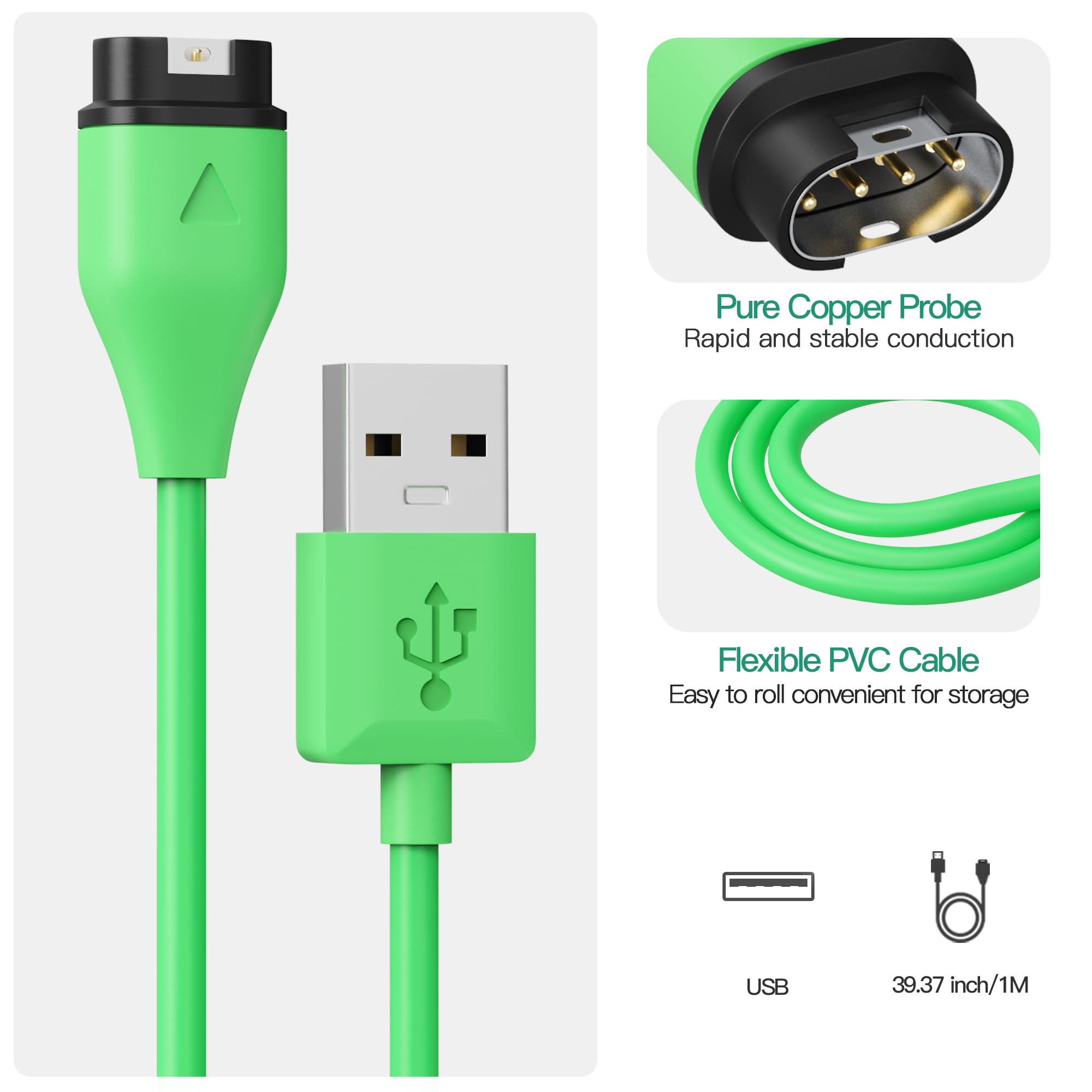 AWINNER Garmin Watch Charger Cable - USB A Charging Cord (1 Pack) - Compatible with Garmin Smartwatches - Perfect for Home, Office & Travel Charging