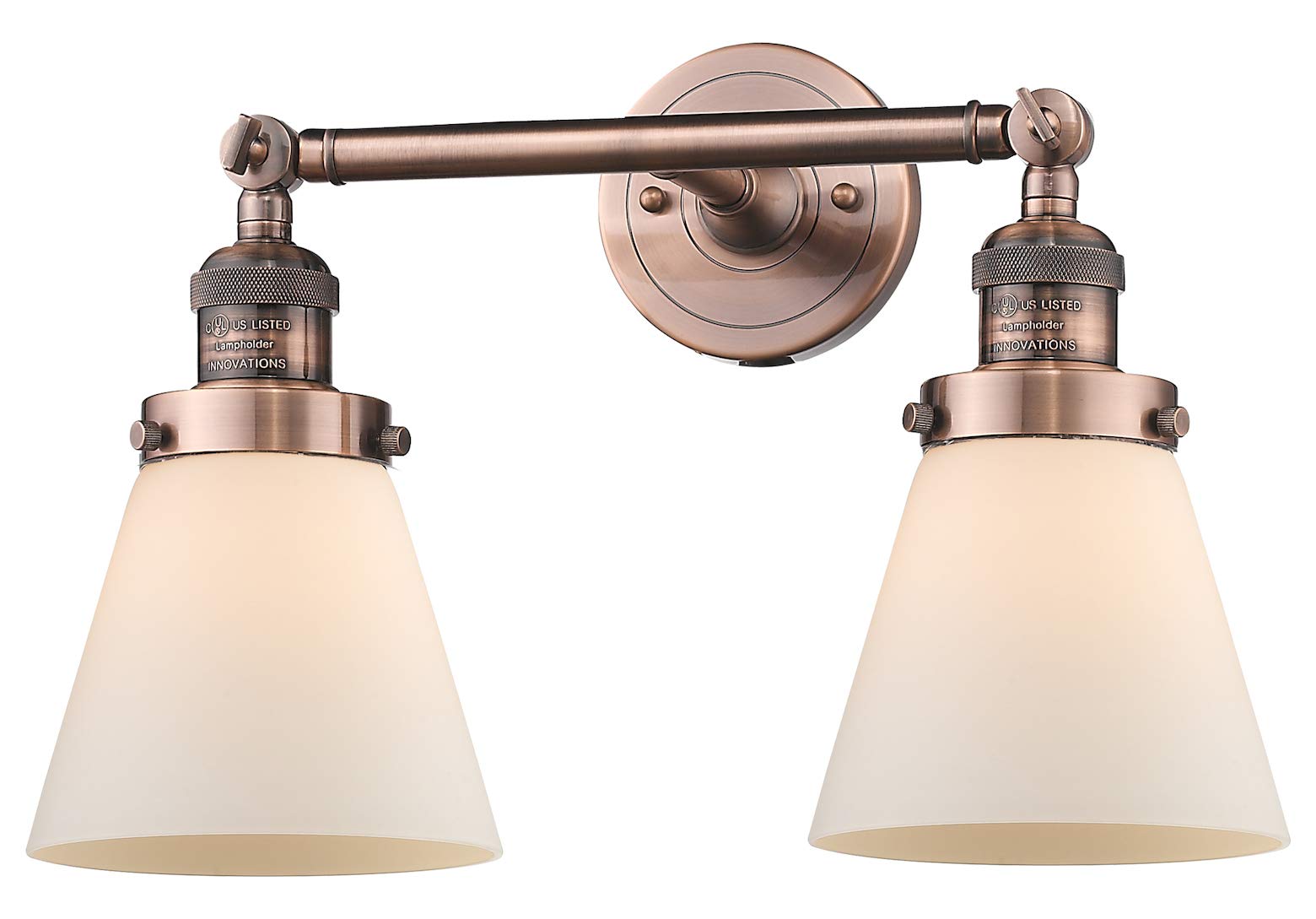 Adjustable Glass Wall Sconce with 2 Lights - Antique Copper Finish for Bedroom, Living Room or Hallway Lighting