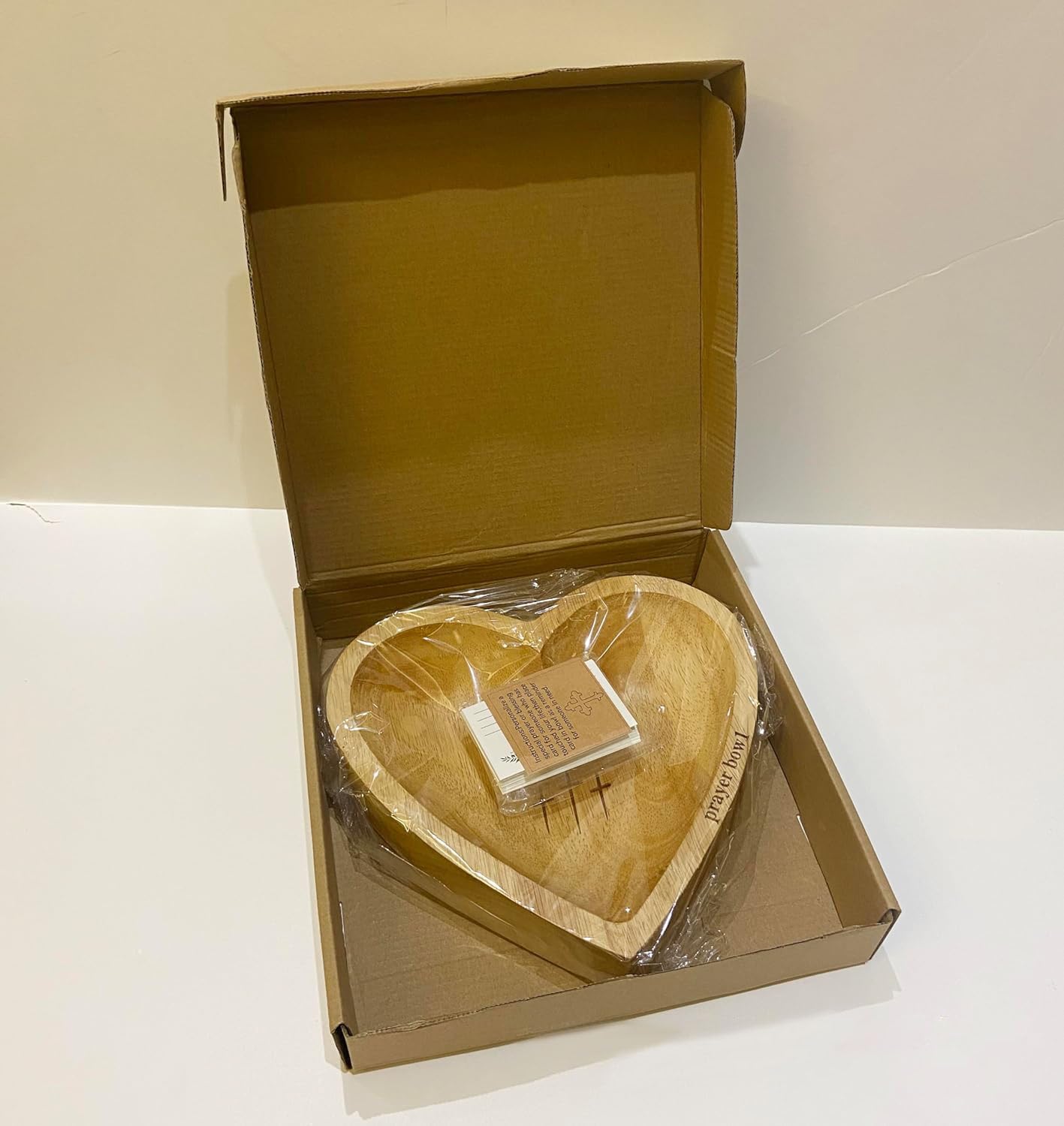 Wooden Prayer Bowl with Heart-Shaped Design & Inspirational Cards - Christian Religious Gift for Women, Men, Mom & Dad - Perfect for Mother's Day, Birthday, Retirement - Home Decor & Spiritual Meditation Accessory