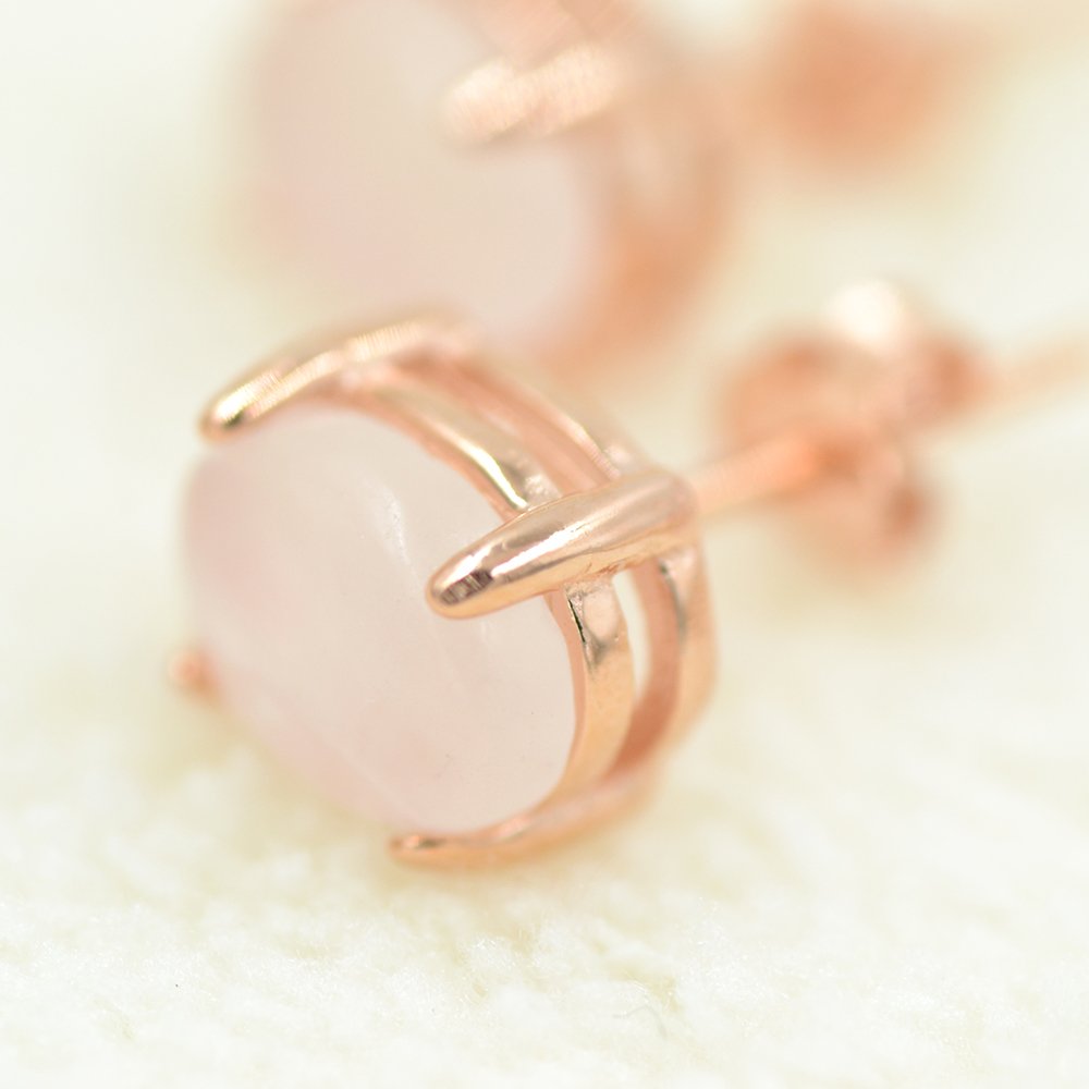 Rose Quartz Stud Earrings - Sterling Silver & 14K Rose Gold Plated - Healing Crystal Jewelry for Women - Perfect for Everyday Wear, Gifts & Spiritual Healing