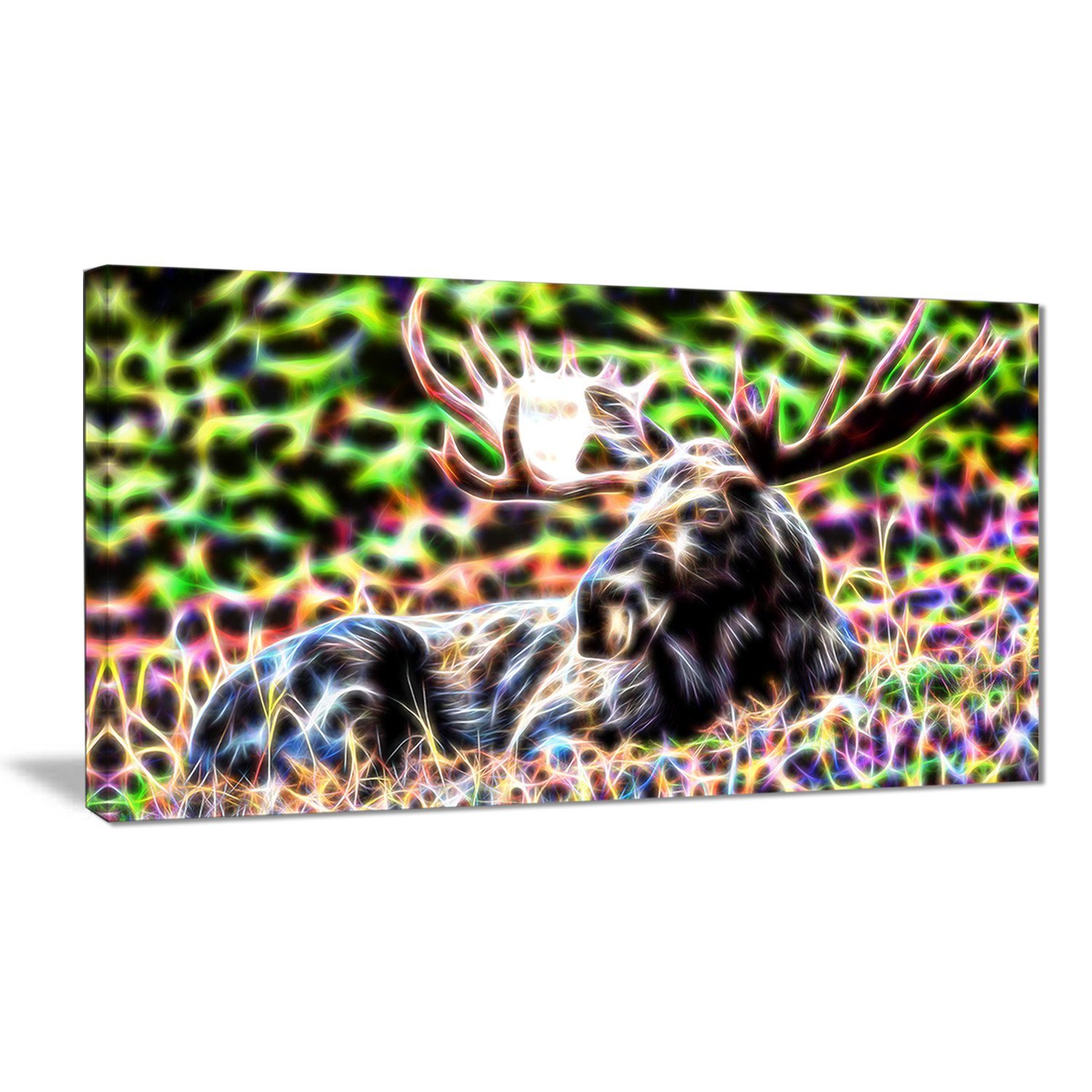 Digital Art PT2421-32-16 Abstract Moose Wall Painting - Large Animal Canvas Artwork 32x16 Inches - Modern Home Decor for Living Room, Bedroom & Office