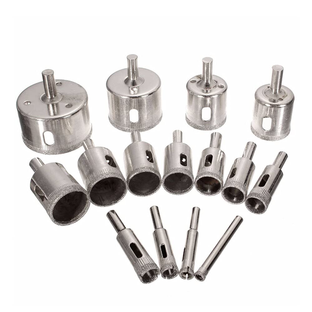 15Pcs Diamond Hole Saw Drill Bit Set for Glass & Tile Cutting (6-50mm) - DIY & Professional Use
