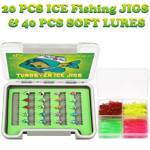 B:20pcs 1/16oz Tungsten Ice Jigs + 40pcs Soft Baits