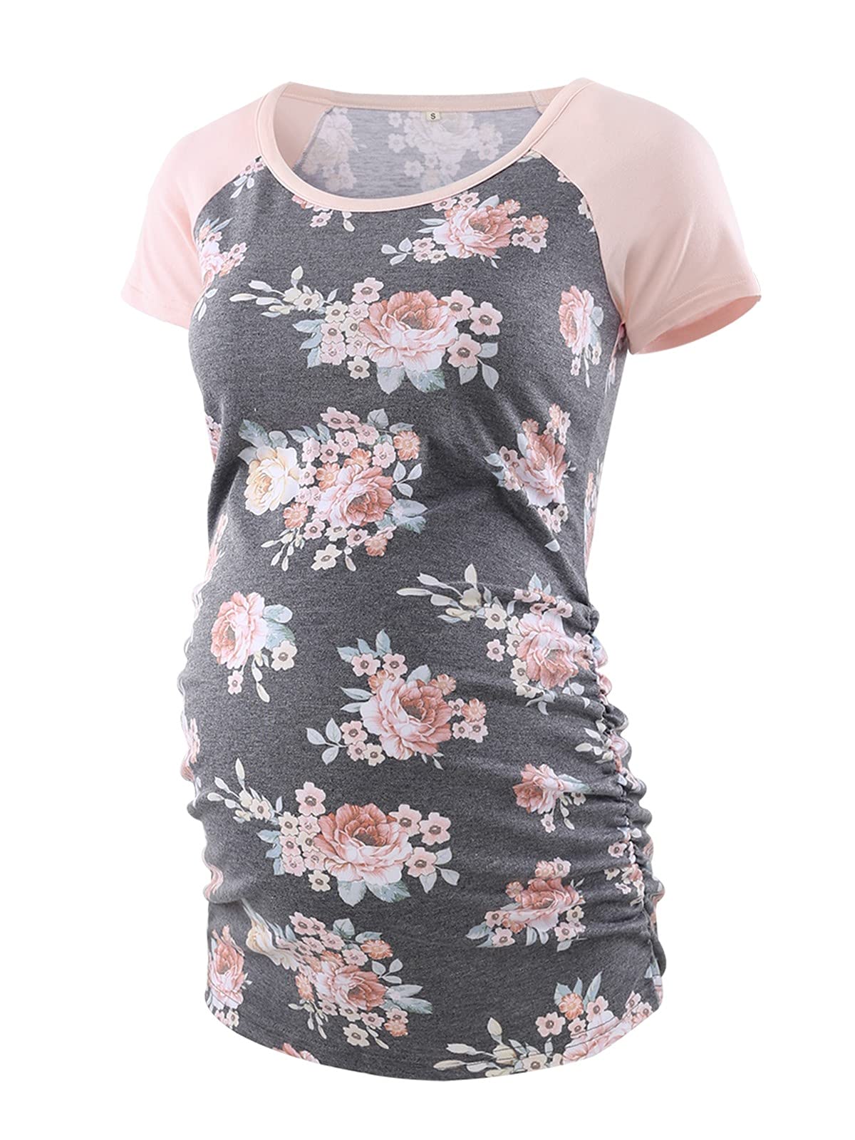 BBHoping Women's Maternity T-Shirt - Short & Long Sleeve Baseball Crew Neck Pregnancy Top with Side Ruched Design | Comfortable for Work, Casual Wear & Nursing | Plus Size Options Available