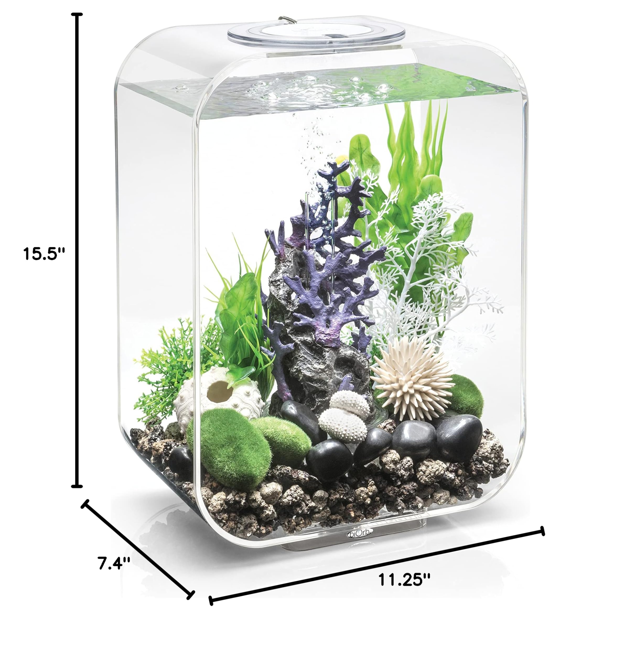biOrb Life 15 Acrylic 4-Gallon Aquarium with White LED Lights - Modern Compact Fish Tank for Tabletop or Desktop Display, Clear Transparent Design - Perfect for Home, Office Decor & Relaxation