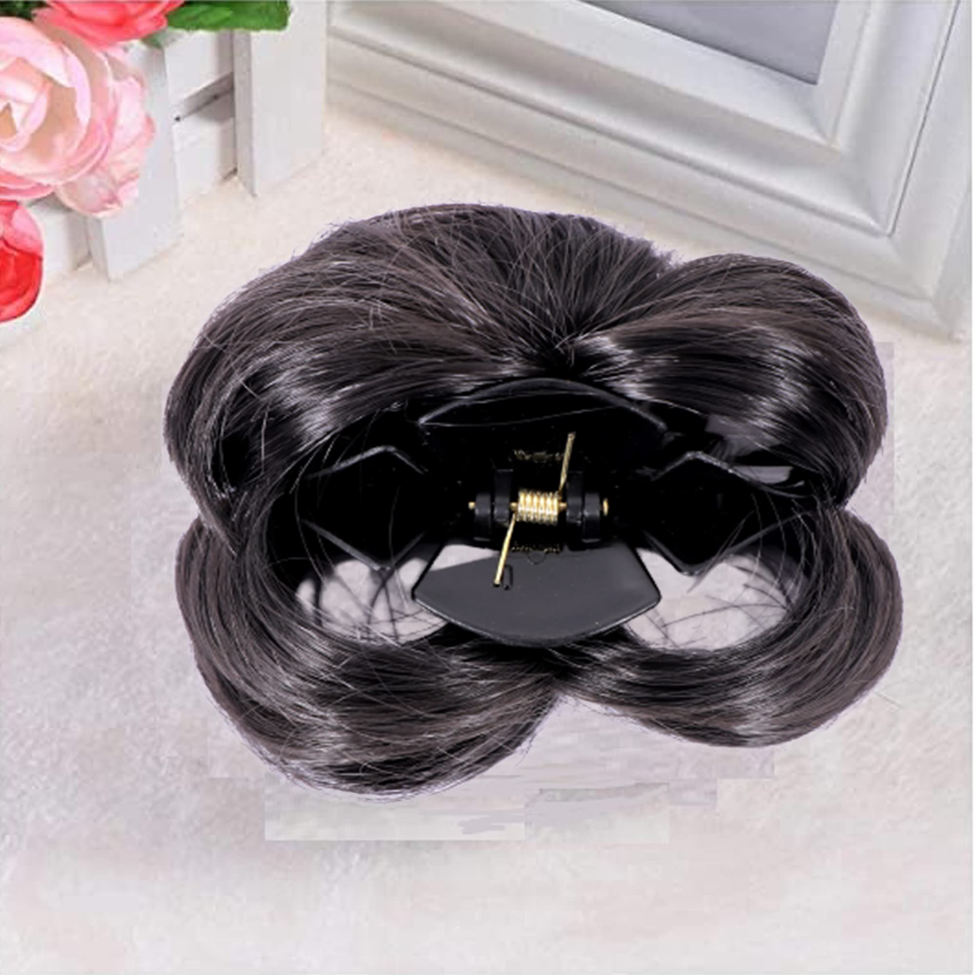 NAVMAV Claw Clip for Messy Bun - Wavy Curly Hair Clip, Chignon Ponytail Updo Hair Extensions for Women (Black) - Perfect for Casual, Work & Special Occasions