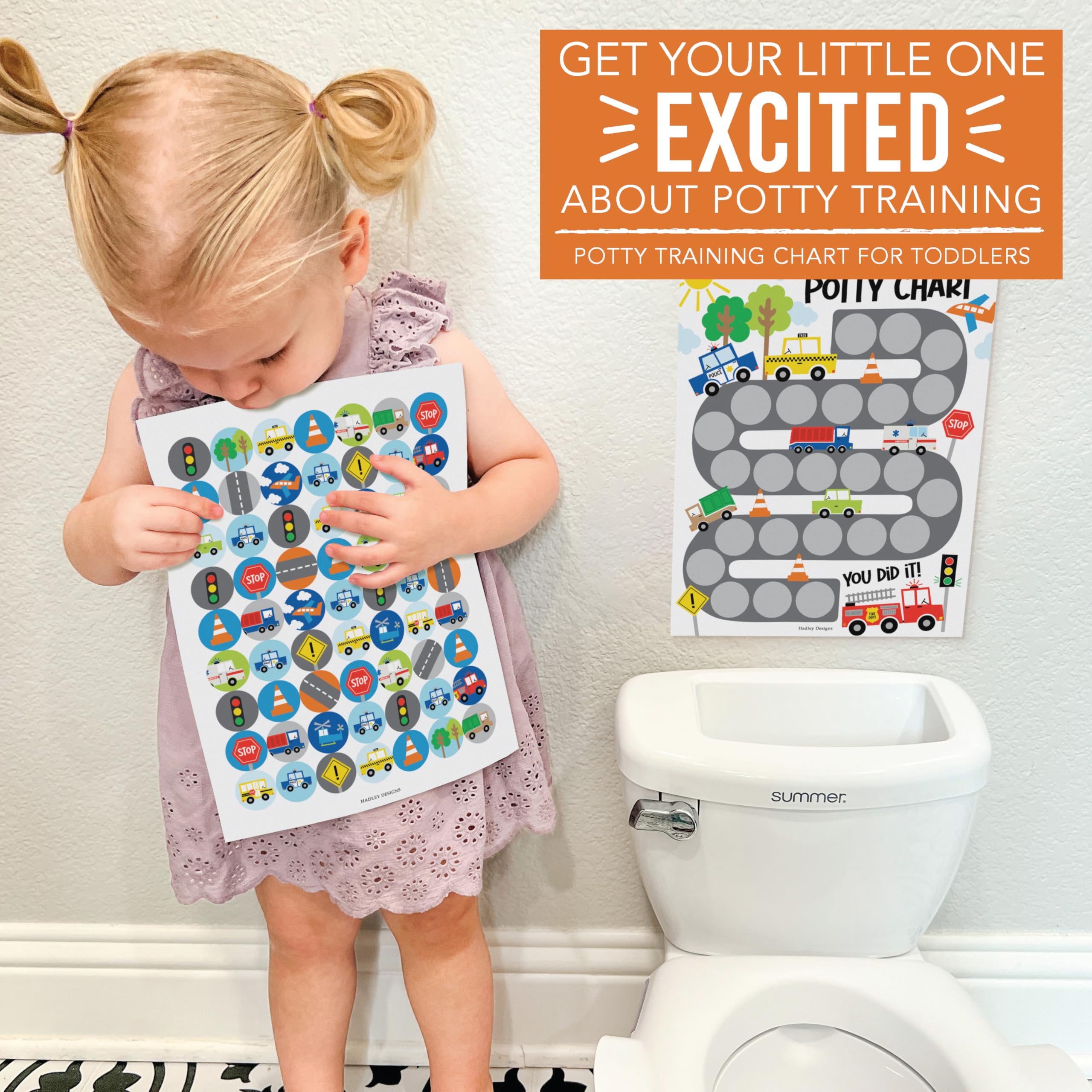 Hadley Designs Fun Potty Training Chart for Boys & Toddlers with Reward Stickers – Motivational Sticker Chart for Kids Potty Success | Perfect for Home, Daycare & Preschool Use