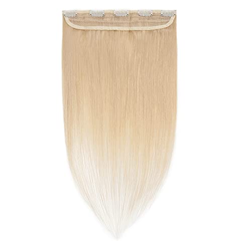 Benehair Clip-in Human Hair Extensions – 22 Inch Bleach Blonde Highlighted Double Weft Remy Hair with 5 Clips | Straight Real Human Hair for Daily Styling, Parties & Special Events