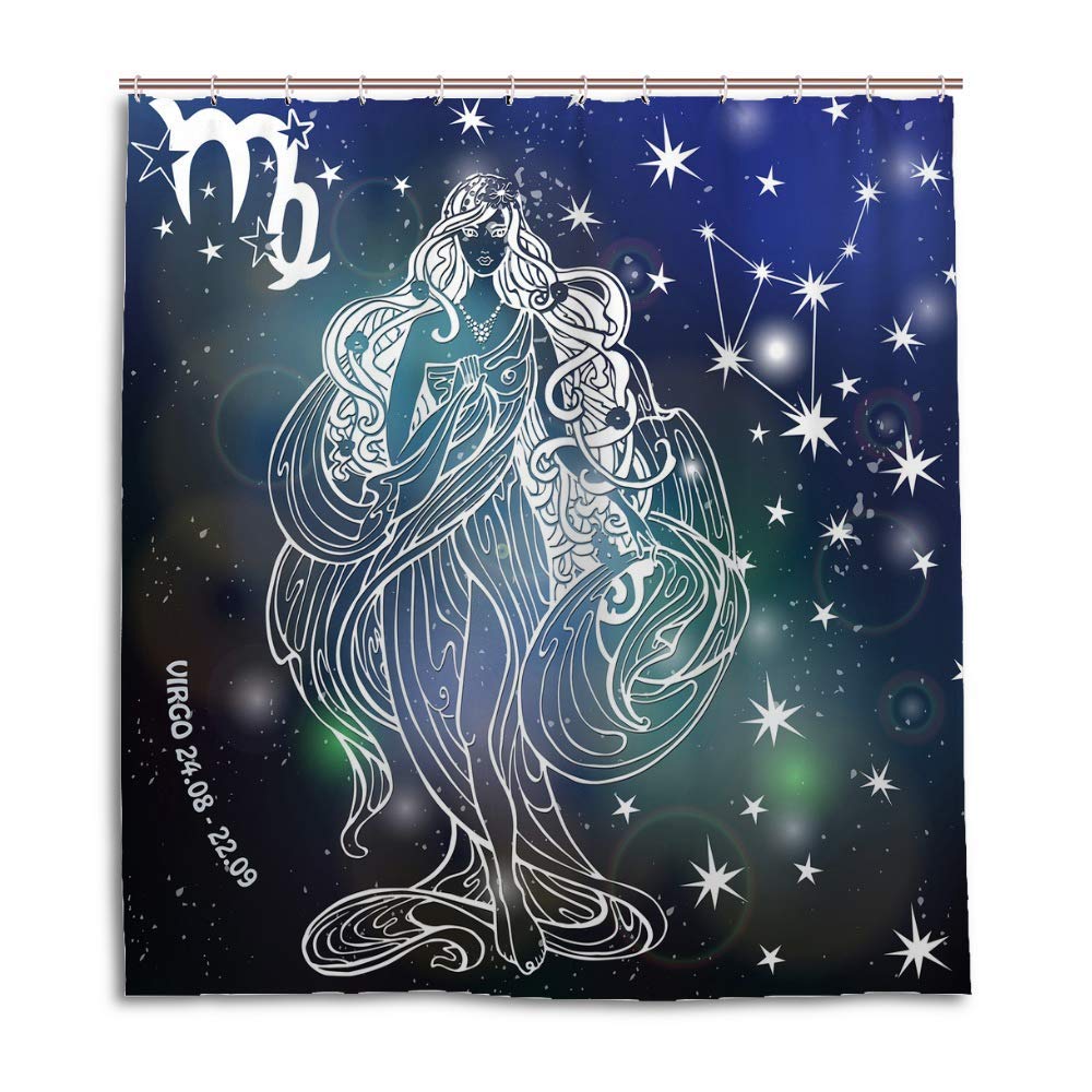 Hapuxt Waterproof Shower Curtain 60x72 Inch - Virgo Astrology Design, Polyester Fabric with 12 Hooks, Machine Washable & Durable - Perfect for Bathroom Decor, Spa Retreats & Modern Home Accessories