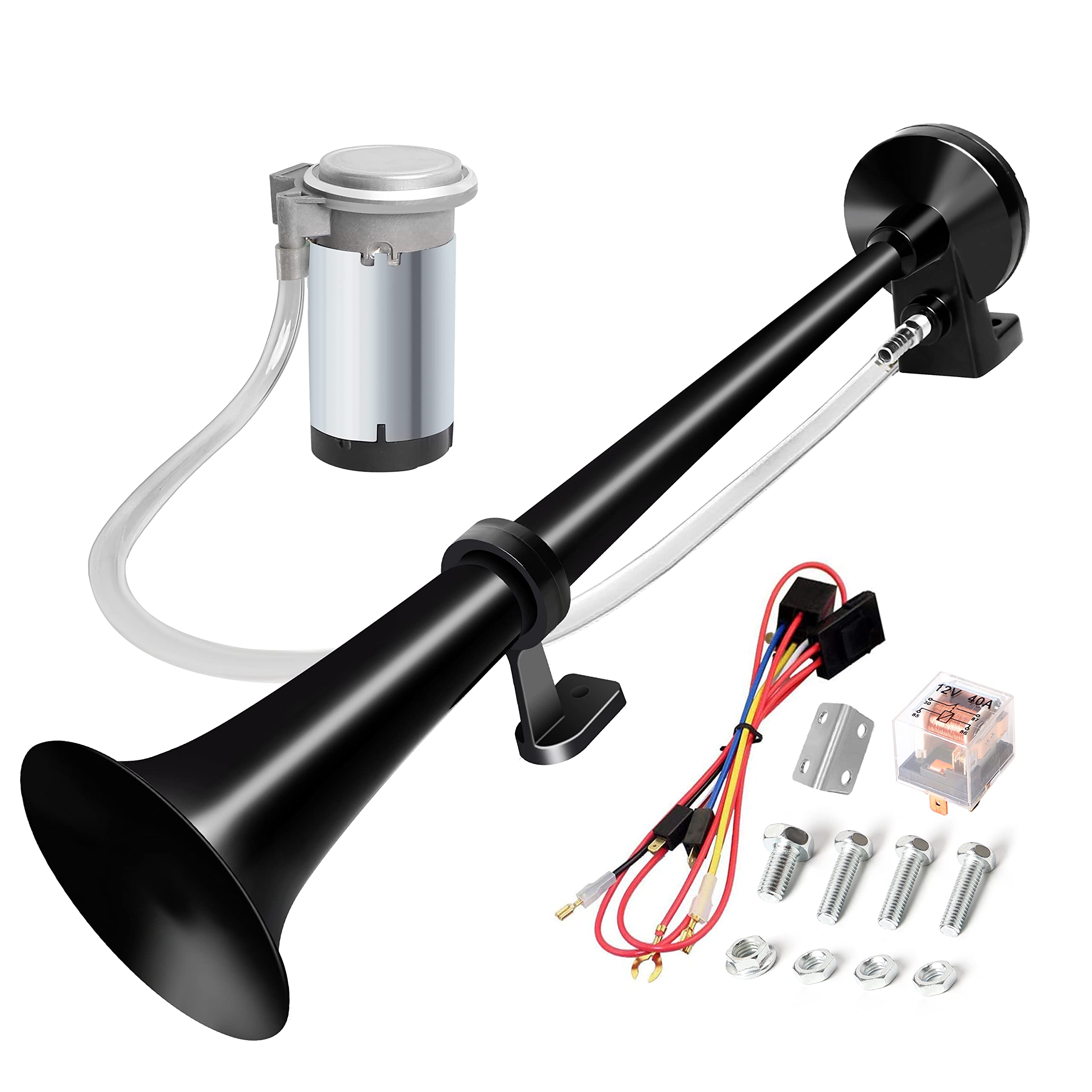 150DB Super Loud Air Horn Kit for Trucks, Boats & Cars - 120 PSI Air Compressor Included (Black, Single Pack) - Perfect for Emergency Alerts, Sporting Events & Vehicle Safety