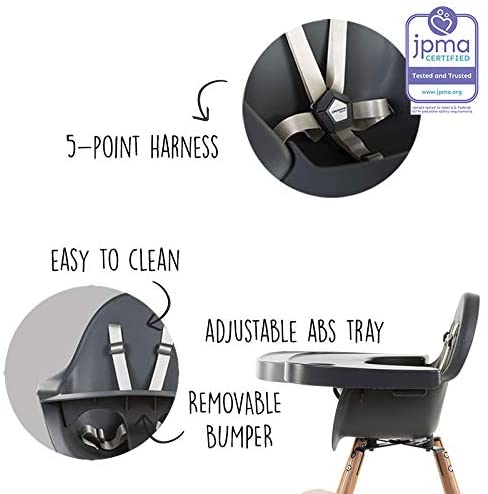 EVOLU ONE 80° Adjustable & Swivel High Chair for Babies - Convertible Toddler Feeding Seat with 360° Rotation for Home & Restaurant Use