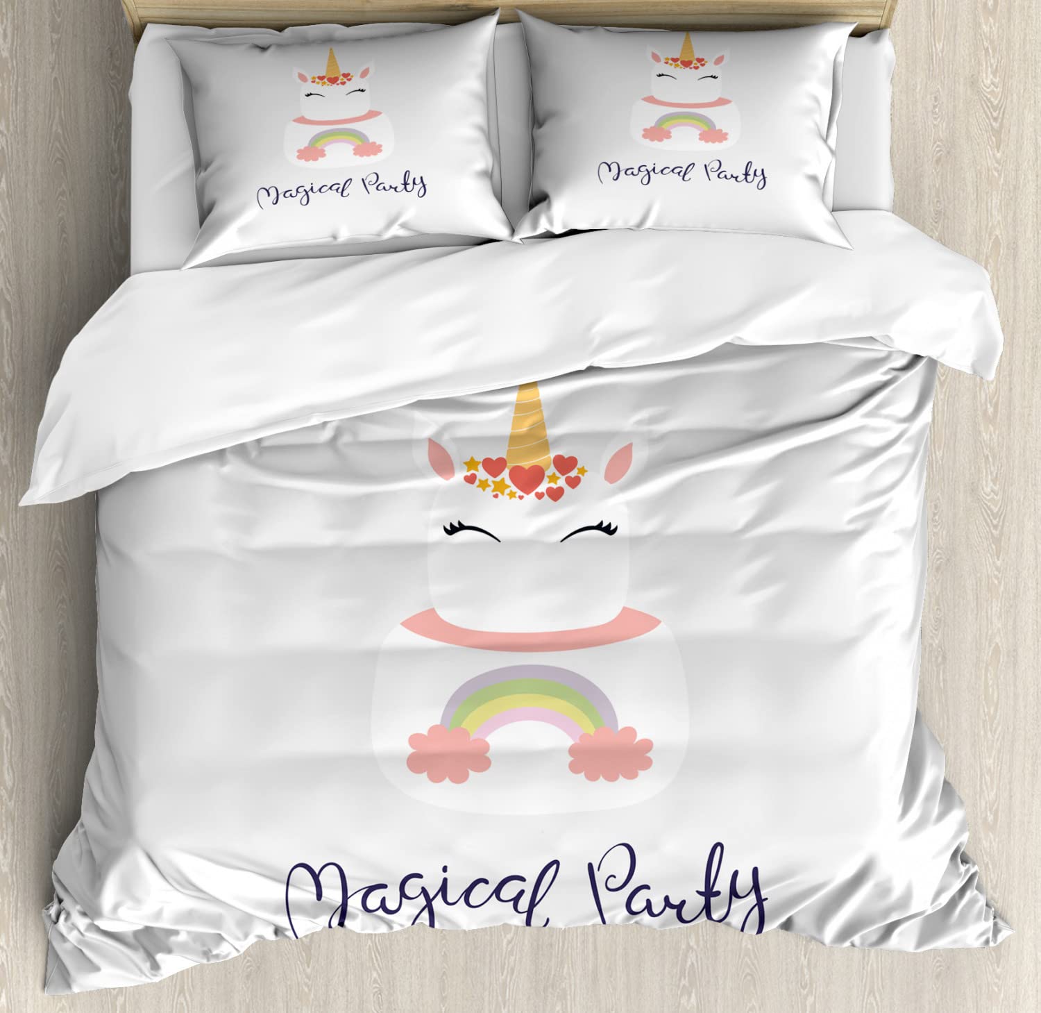 Ambesonne Unicorn Duvet Cover Set - 2 Pack King Size Bedding with 2 Duvet Covers & 4 Pillowcases, Blush & Multicolor Cartoon Design - Perfect for Kids' Bedroom, Birthday Party Decor & Fantasy Themed Rooms