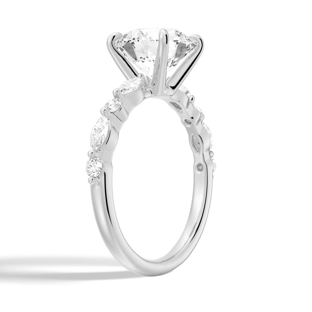 Exquisite Round Cut Engagement Ring with Marquise Accents - Perfect for Proposals, Weddings & Anniversary Gifts | 14K Gold & Diamond Jewelry