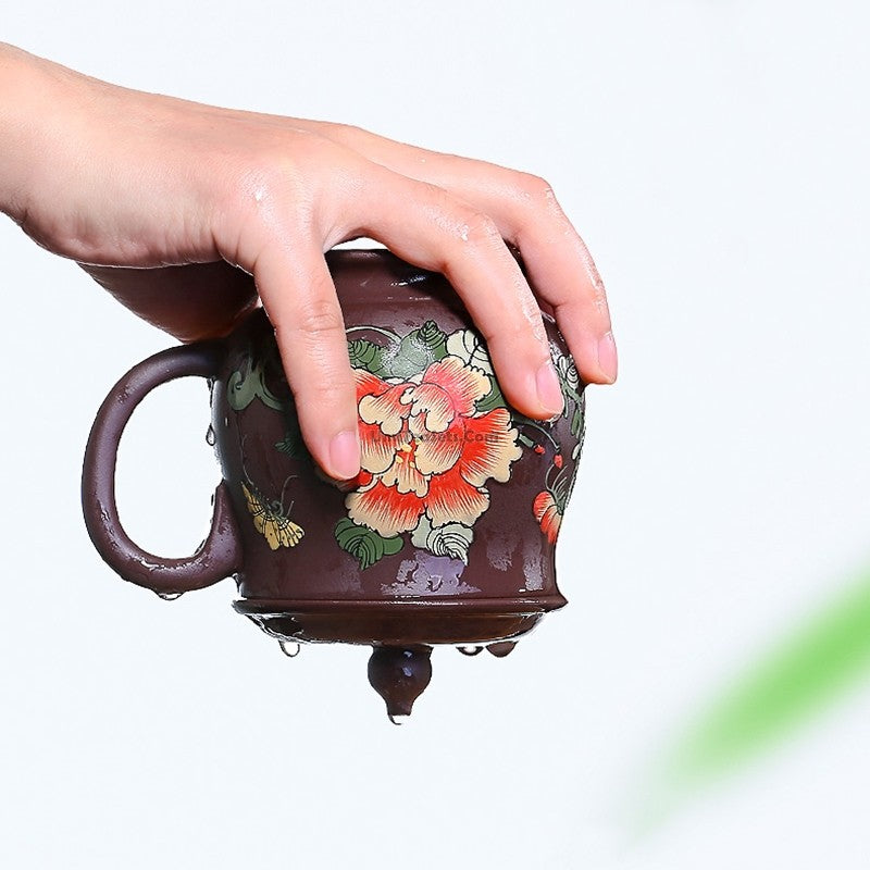 Handmade Yixing Purple Clay Peony Tea Cup - Traditional Chinese Ceramic Teacup for Oolong & Pu-erh Tea - Perfect for Tea Ceremonies, Gifts & Home Decor
