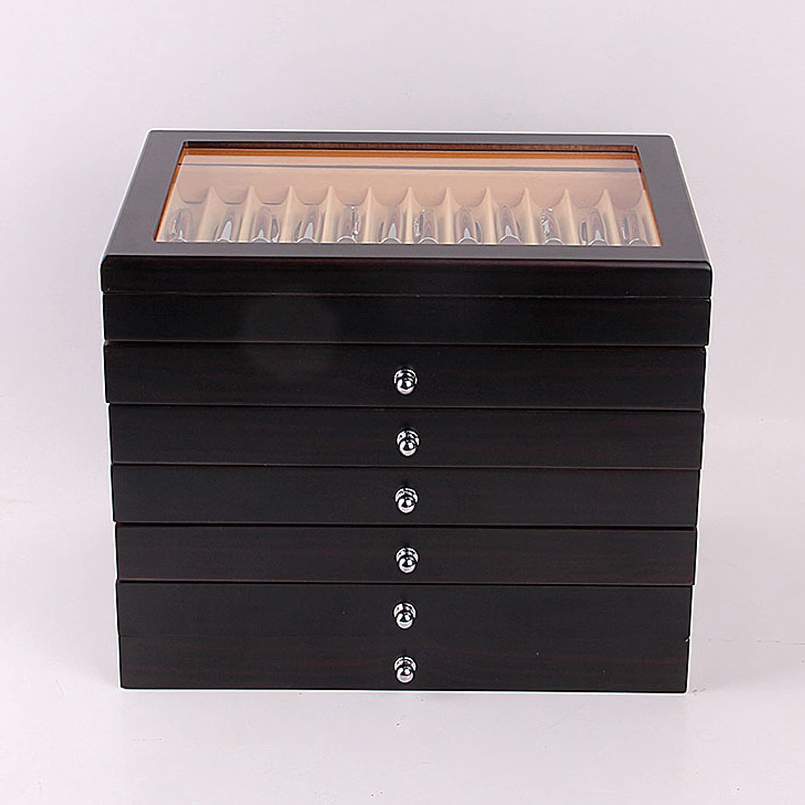 HXSD 7-Layer 78 Slots Wooden Fountain Pen Display Case with Glass Window Lid - Premium Pen Organizer Storage Box for Collectors, Black | Perfect for Home Office, Gift Presentation & Pen Enthusiast Collections
