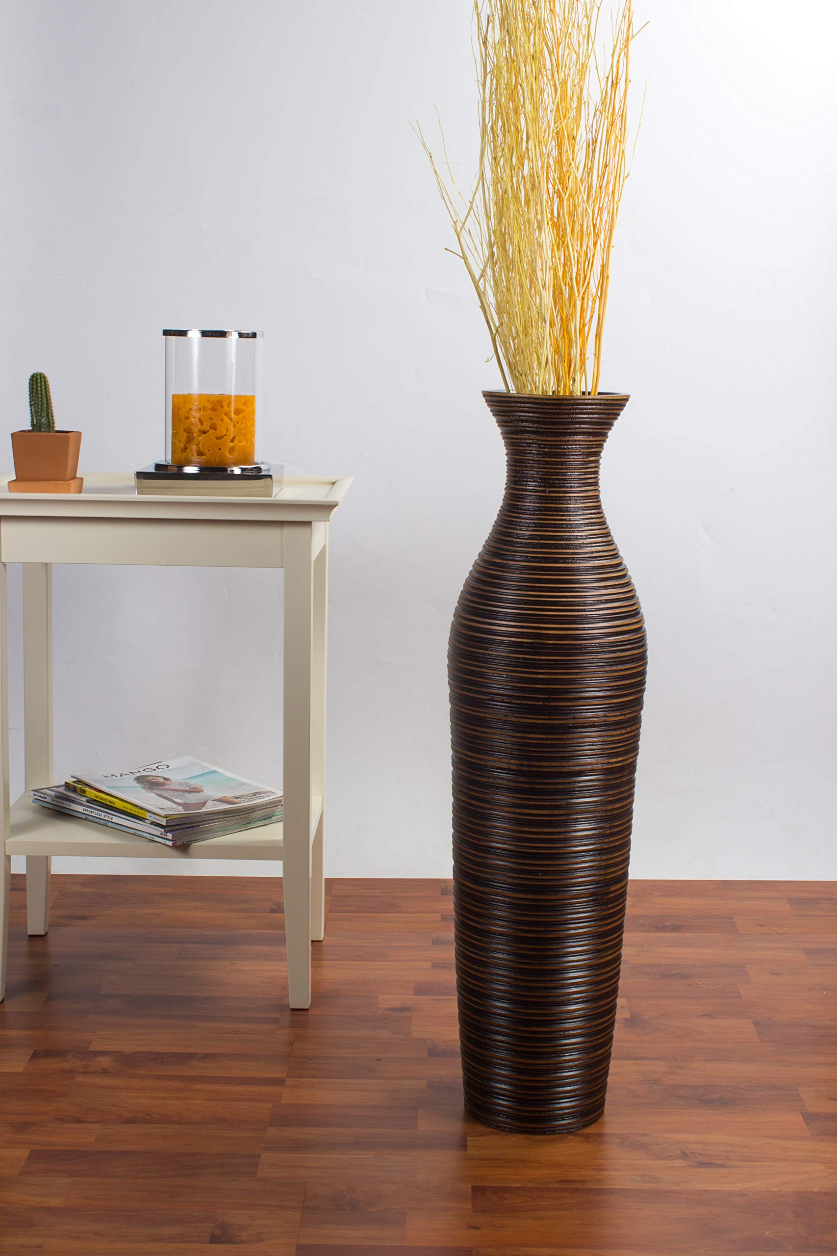 Leewadee 28-inch Large Brown Wooden Floor Vase - Farmhouse Decor for Flowers, Fake Plants & Pampas Grass - Perfect for Living Room, Entryway or Bedroom Decoration