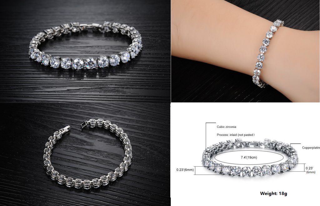18K Gold Plated Zirconia Bracelet for Women - Elegant Green/Multicolor/Transparent Crystals, 7.28