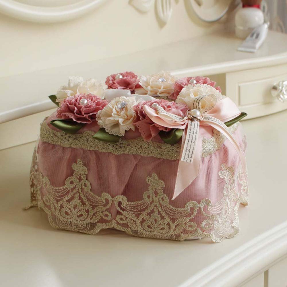 Adorable Floral Square Tissue Box Cover - Fabric & Plastic Bathroom, Bedroom, or Office Storage Organizer | Pink Towel Dispenser for Home & Office Decor
