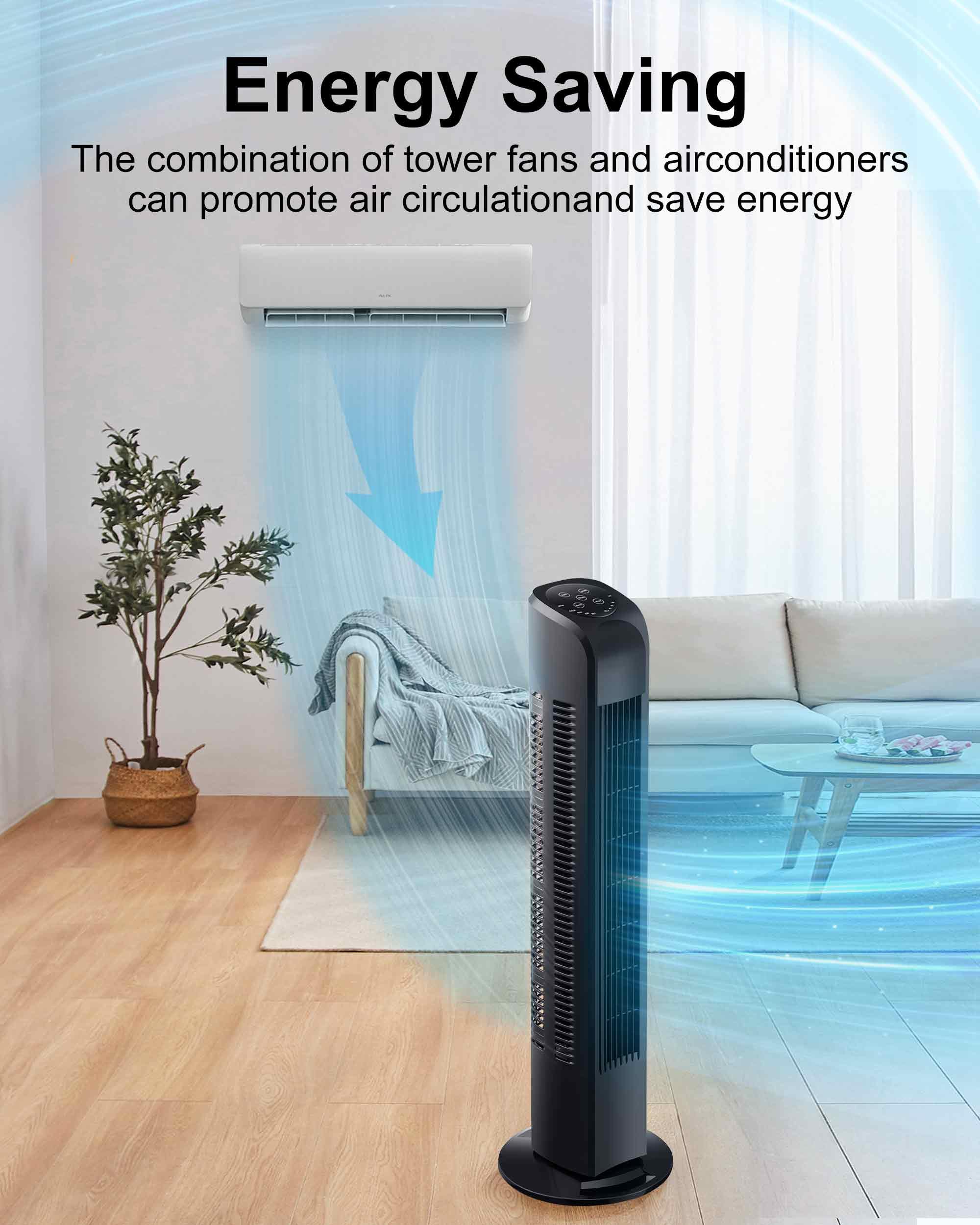 30-Inch Black Oscillating Tower Fan with Remote - Quiet Bladeless Standing Floor Fan for Bedroom, Office & Home Use | Portable Cooling Fan for Summer, Sleeping & Indoor Spaces