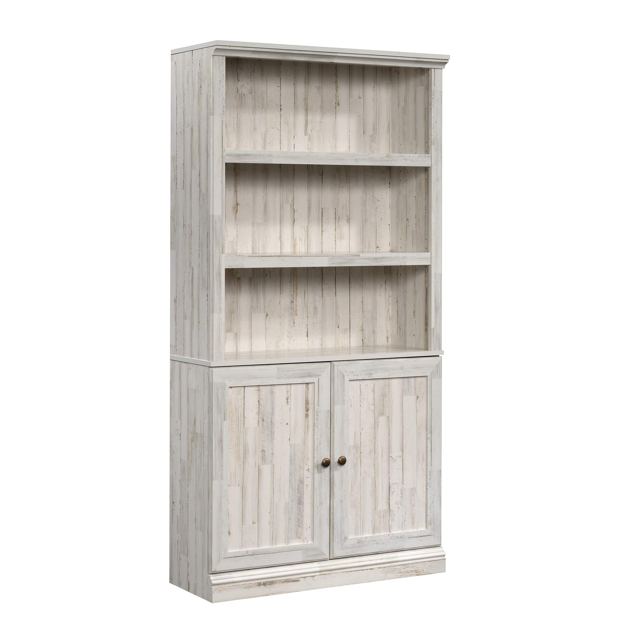 Sauder Select White Plank Bookcase with Doors, Adjustable Shelves & Storage - Perfect for Home Library, Office, Living Room & Bedroom Organization