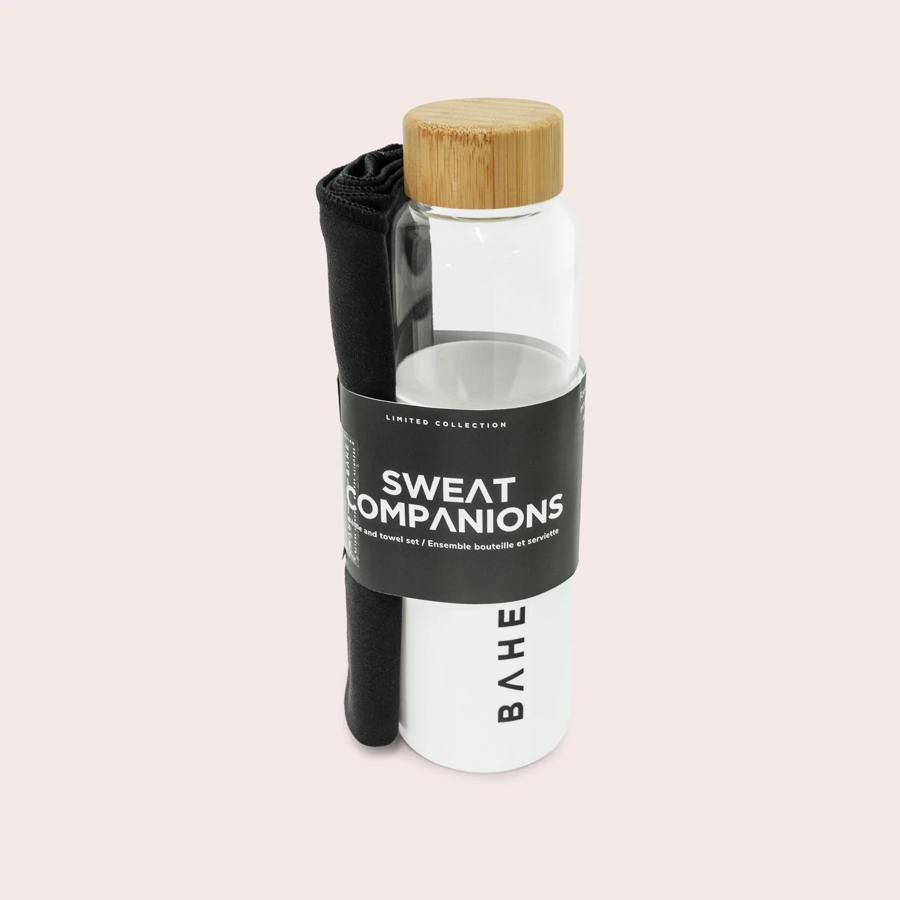 BAHE The Sweat Companion - Premium Gym Towel & Water Bottle Set for Workouts (Black/White) | Perfect for Gym, Yoga, Running & Outdoor Activities