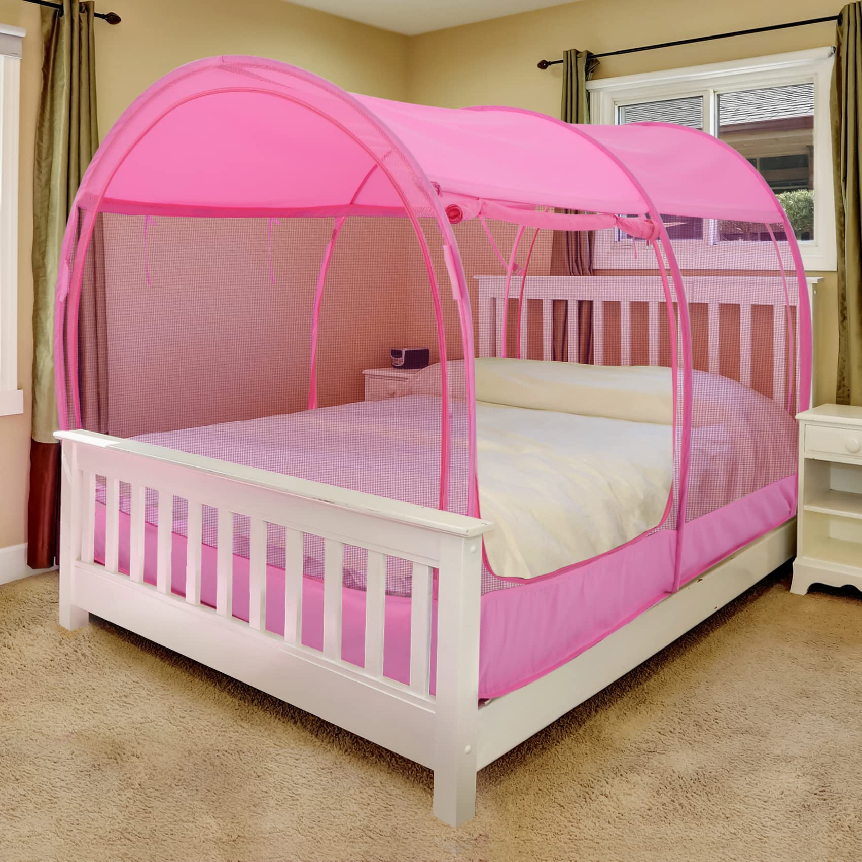 Alvantor Mosquito Net Bed Canopy Tent - Twin Size Pop Up Portable Dream Tent with Breathable Fabric for Indoor Privacy Space, Cottage Pink (Mattress Not Included) - Perfect for Camping, Kids Room, Dormitory & Guest Bed Protection