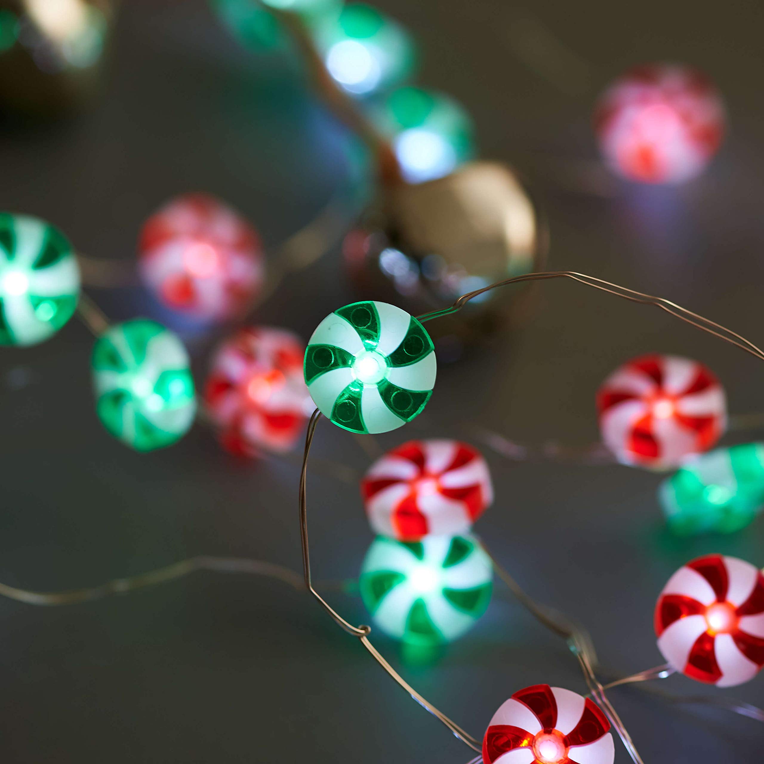 Christmas Candy String Lights 10ft - 30LED Red & Green Battery Fairy Lights with Remote for Bedroom, Party & Outdoor Decor