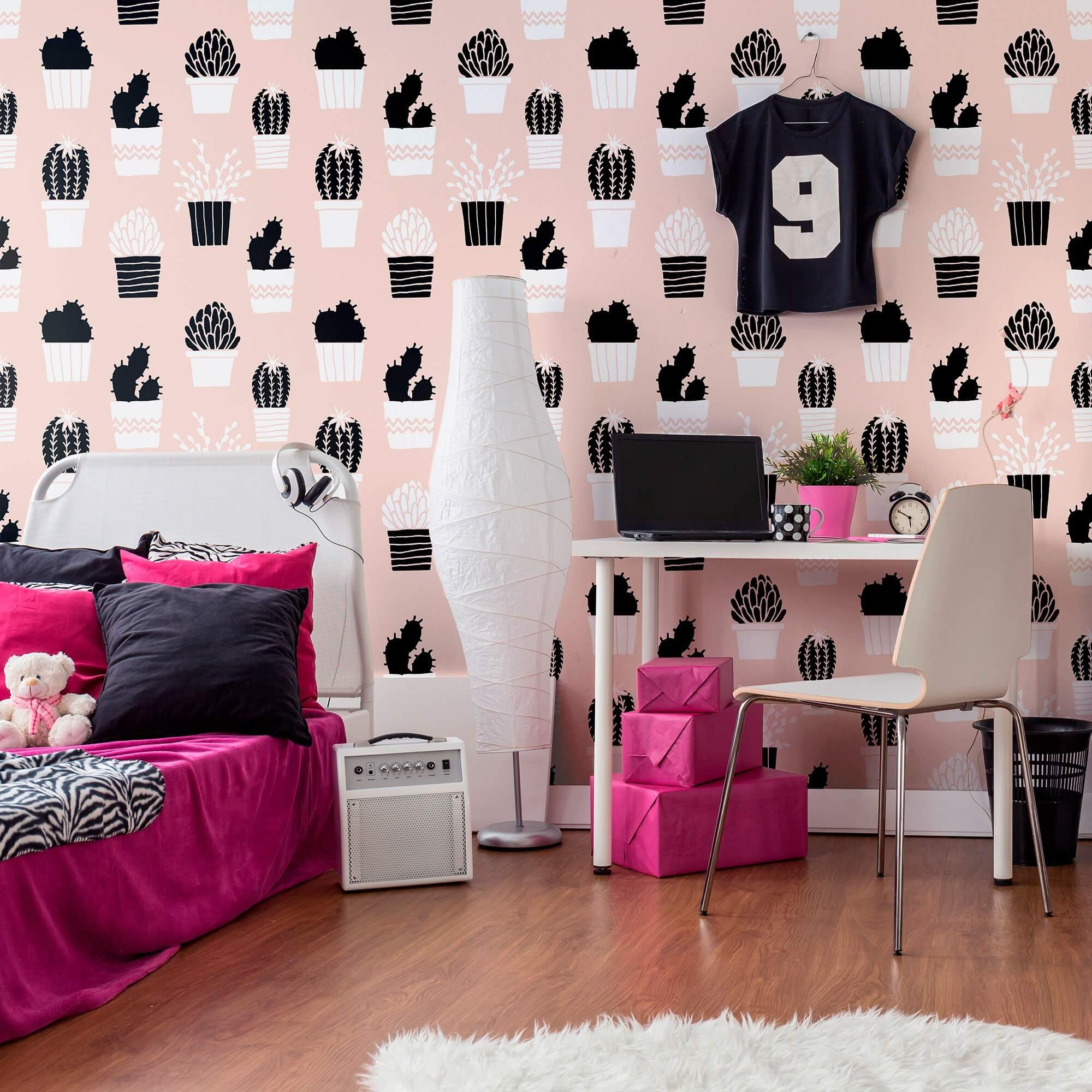 Peach & Black Tropical Peel and Stick Removable Wallpaper - Self-Adhesive Decorative Wall Covering for Bedroom, Living Room, Nursery & Home Decor