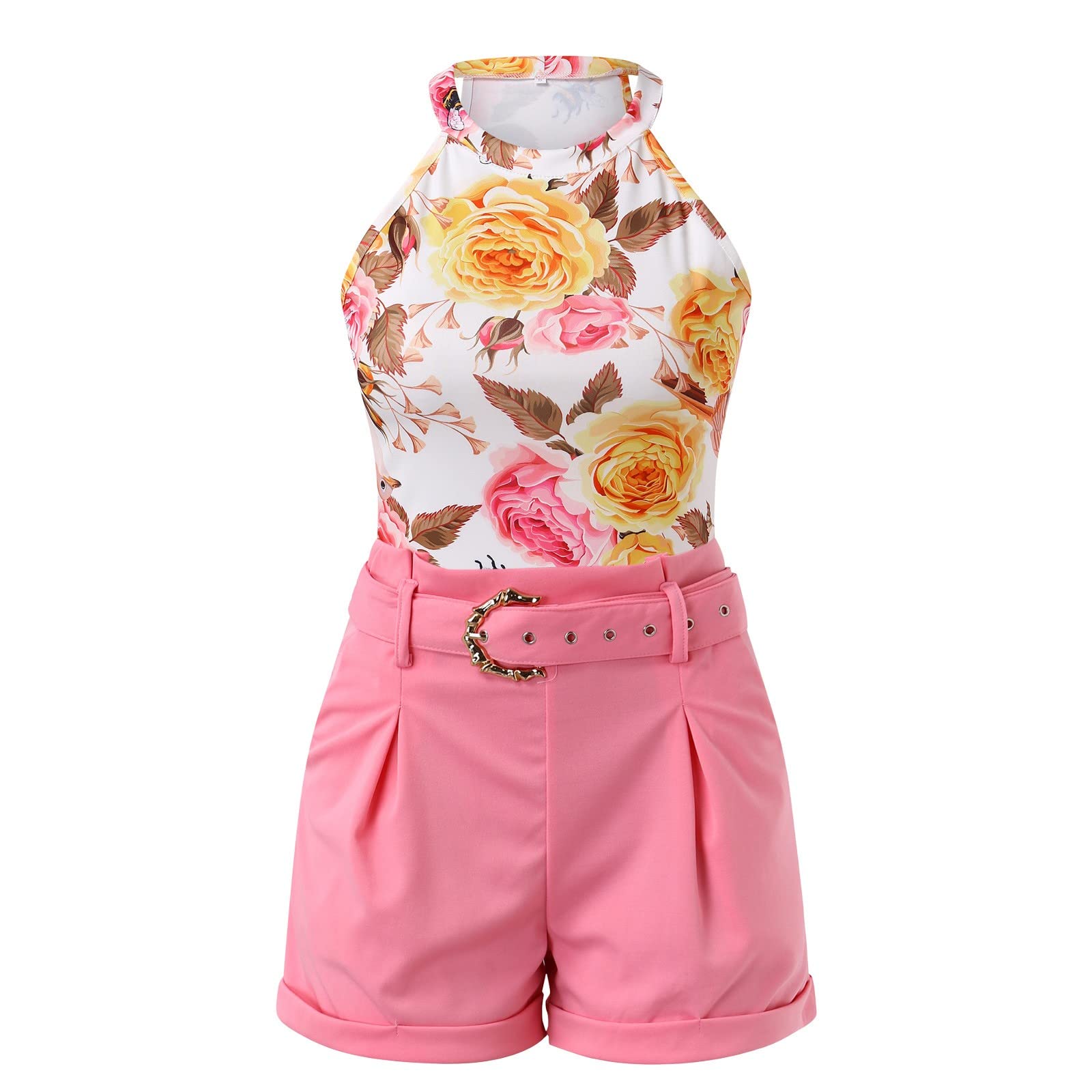 Rvidbe Women's 2-Piece Outfit Set - Sleeveless Shirt & Biker Shorts | Plus Size Spring/Summer Fashion | Casual & Dressy Outfits for Gym, Beach & Streetwear | 2023 Trendy Matching Sets