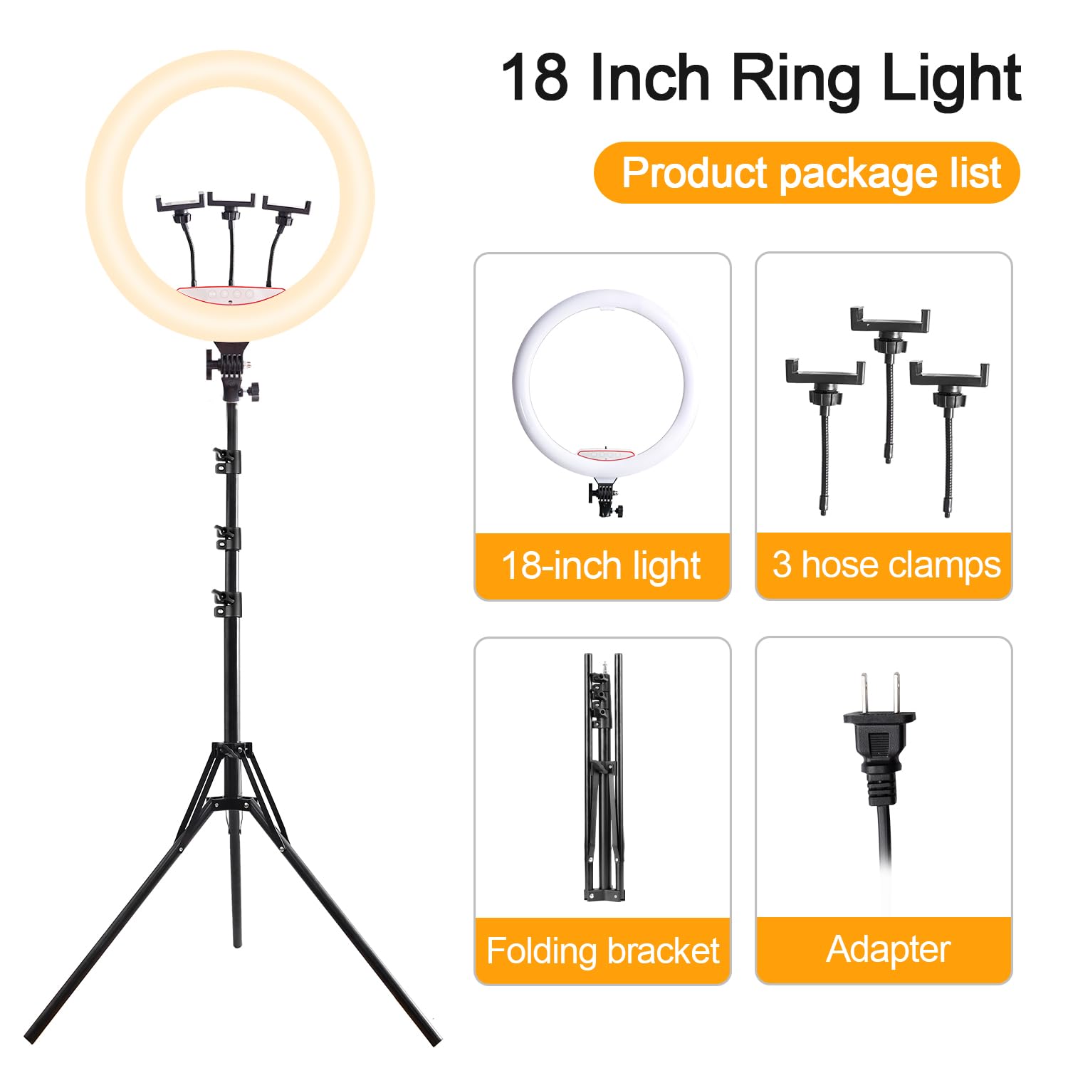 18 Inch Ring Light with Tripod Stand - Dimmable 58W 5500K LED Circle Light for TikTok, Live Streaming, Makeup, YouTube - Includes Carrying Bag & Compatible with Camera and Phone - Perfect for Content Creation, Beauty Tutorials, and Professional Photography