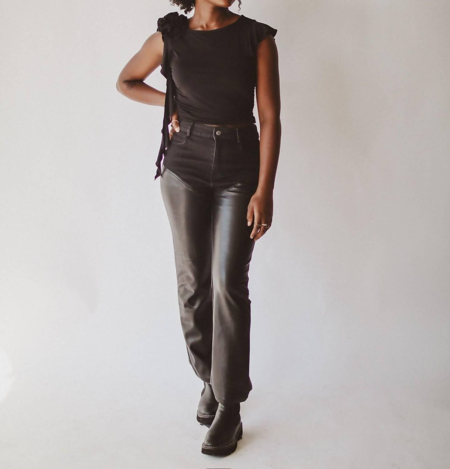 agolde Black Leather Pants for Women | High Waist Faux Leather Trousers | Perfect for Night Out, Party & Office Wear