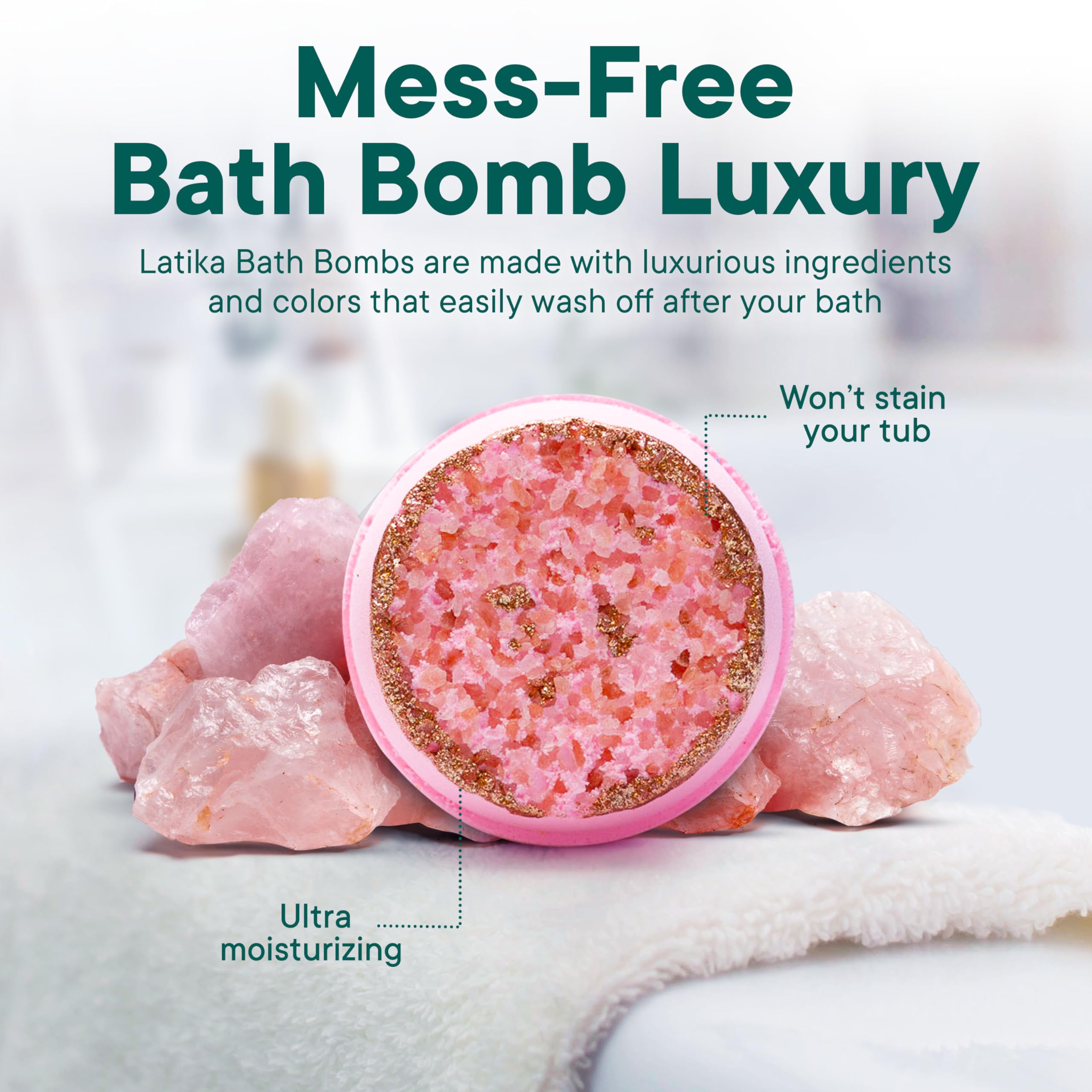 Rose Quartz Geode Crystal Bath Bomb with Sandalwood & Rose Essential Oils - Relaxing, Skin-Nourishing Bath Soak for Stress Relief & Self-Care - Perfect for Spa Nights, Gift Giving & Luxury Bath Time
