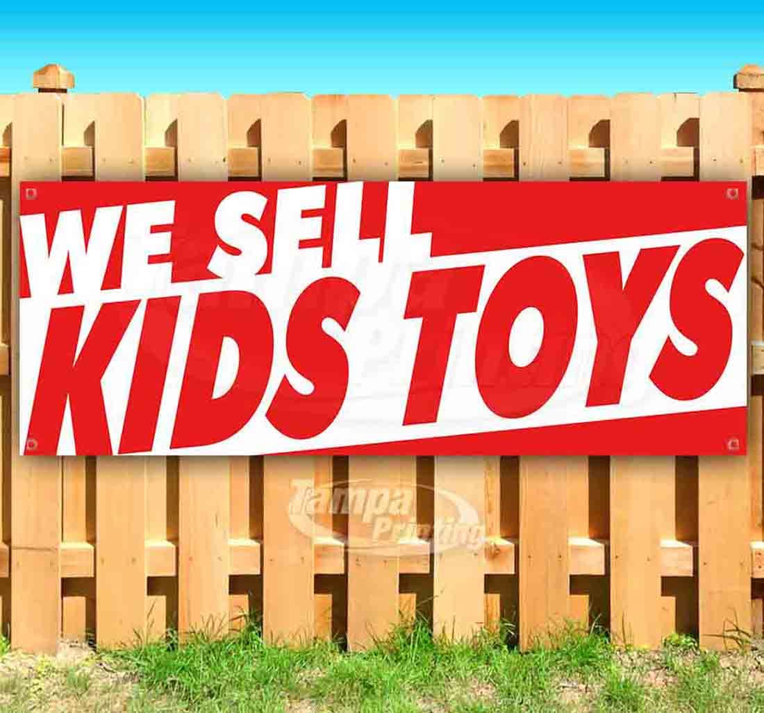 Kids Toys Banner 13 oz Heavy-Duty Vinyl - Non-Fabric Single-Sided with Metal Grommets - Perfect for Store Displays, Birthday Parties & Classroom Decorations