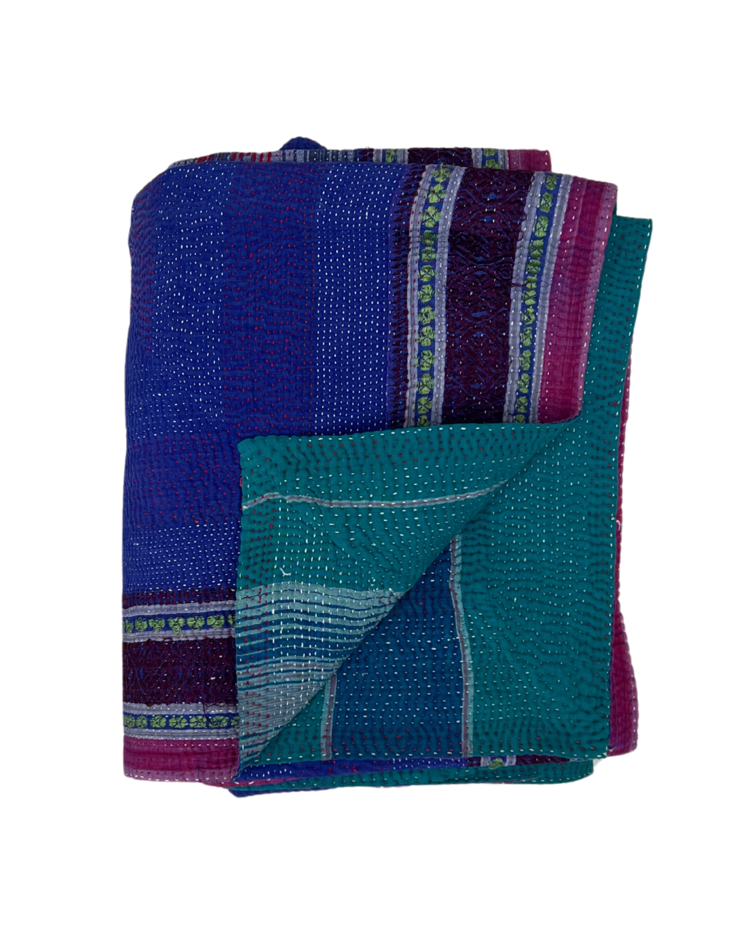 Handmade Midweight Kantha Quilt No. 787 - Traditional Indian Cotton Bedspread, Lightweight Blanket & Boho Home Decor for Bedroom, Living Room or Cozy Throw