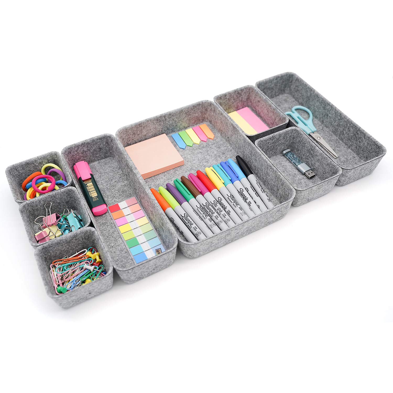 Welaxy 8-Pack Gray Felt Drawer Organizer Trays - Sturdy & Flexible Storage Bins for Office, Jewelry, Makeup, Crafts, Silverware & Tools | Perfect for Home, Office & Travel Organization