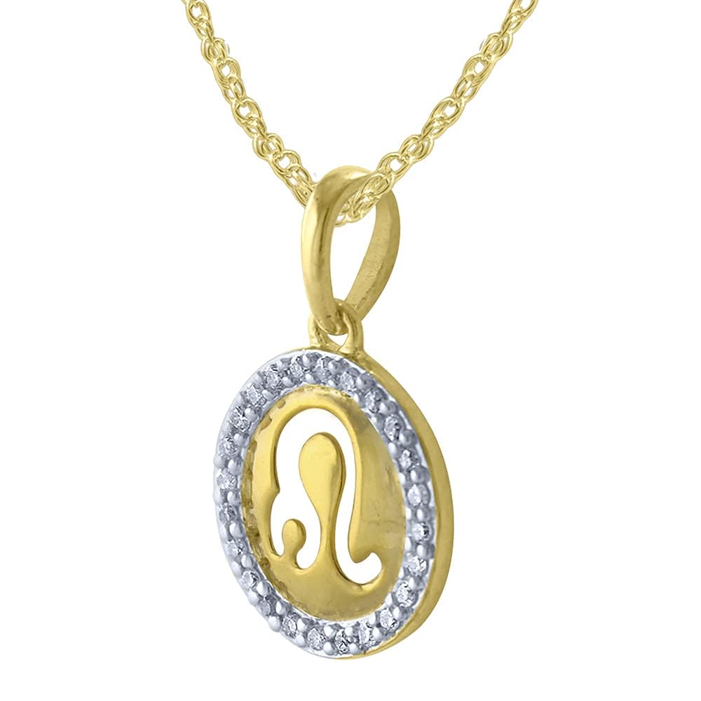10K Yellow Gold 1/8cttw Round Natural White Diamond Leo Zodiac Pendant Necklace for Women & Men (H-I Color, I1-I2 Clarity) - Perfect Birthday Gift, Astrology Jewelry & Everyday Elegance